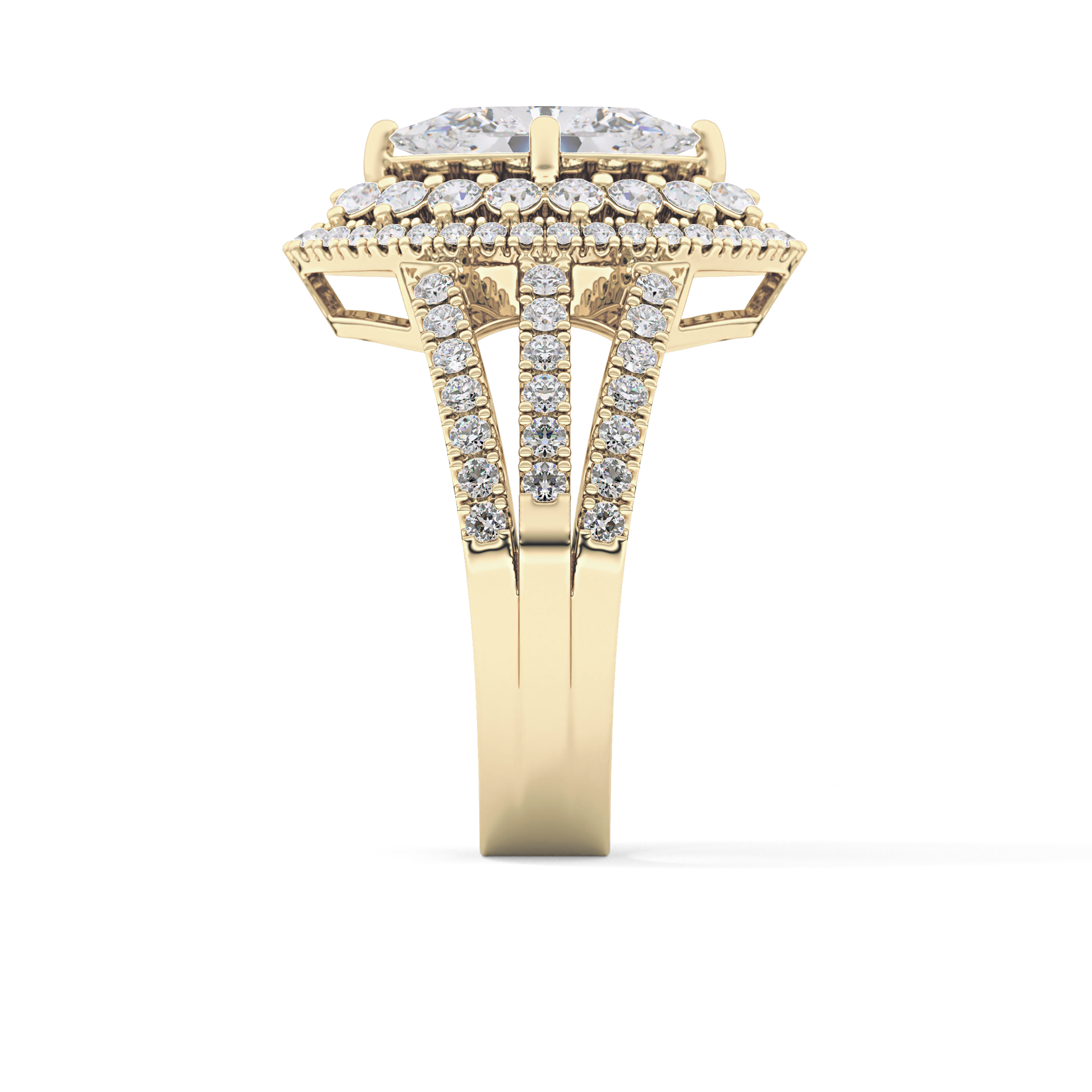Marquise Double Halo & Split Shank Pave Lab Grown Diamond Engagement Ring