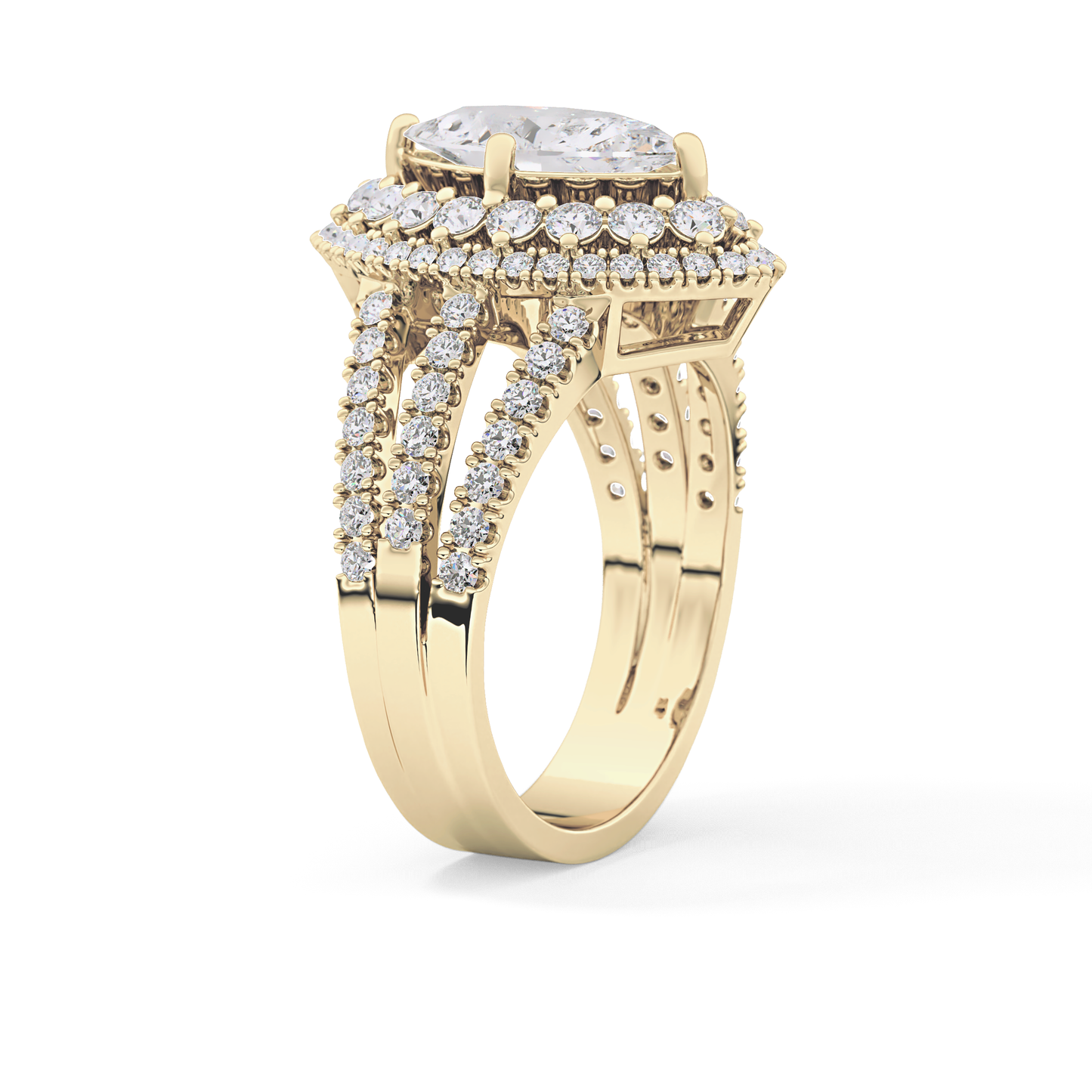 Marquise Double Halo & Split Shank Pave Lab Grown Diamond Engagement Ring