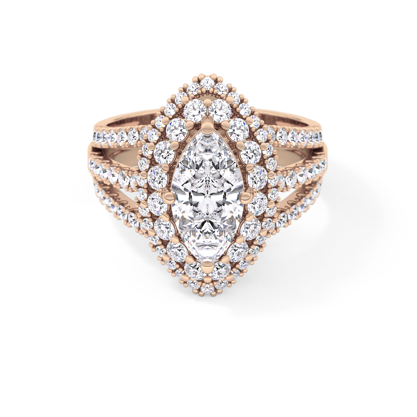 Marquise Double Halo & Split Shank Pave Lab Grown Diamond Engagement Ring
