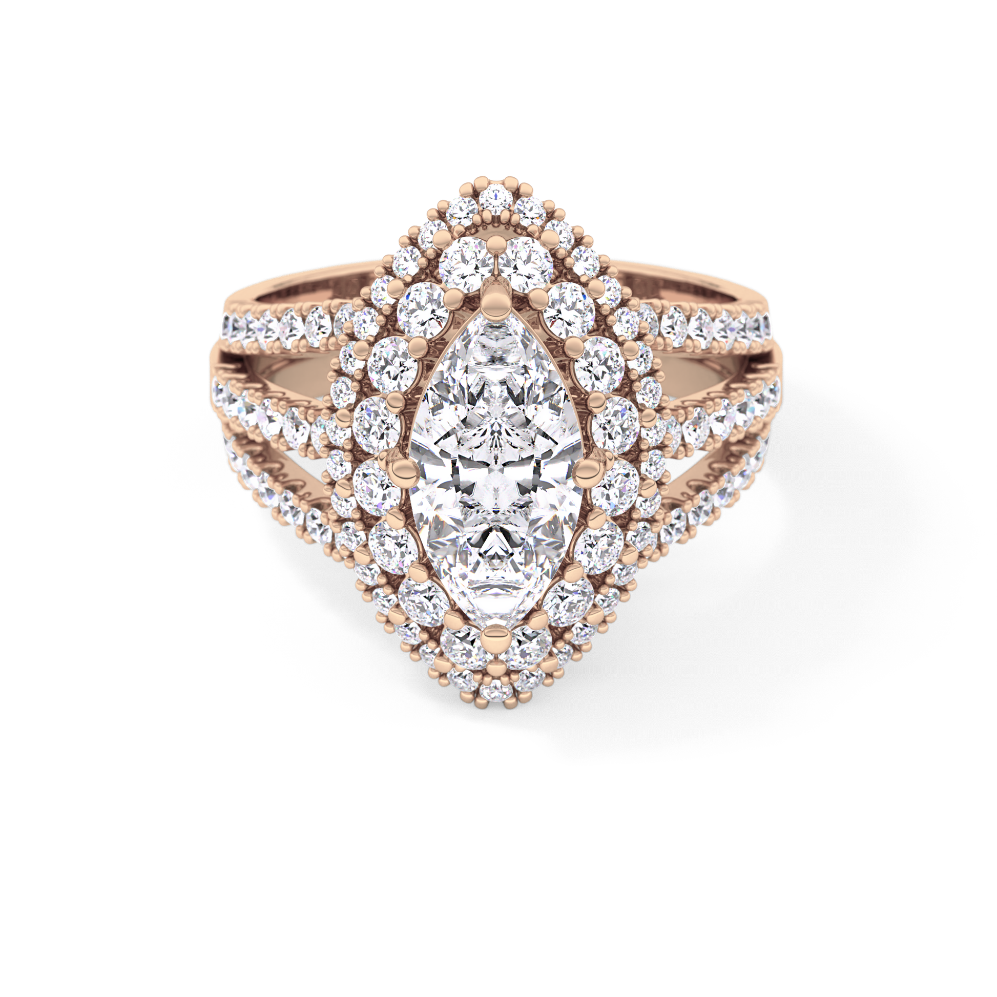 Marquise Double Halo & Split Shank Pave Lab Grown Diamond Engagement Ring