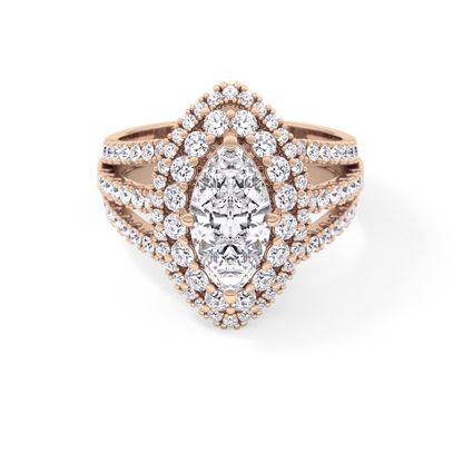 Marquise Double Halo & Split Shank Pave Lab Grown Diamond Engagement Ring