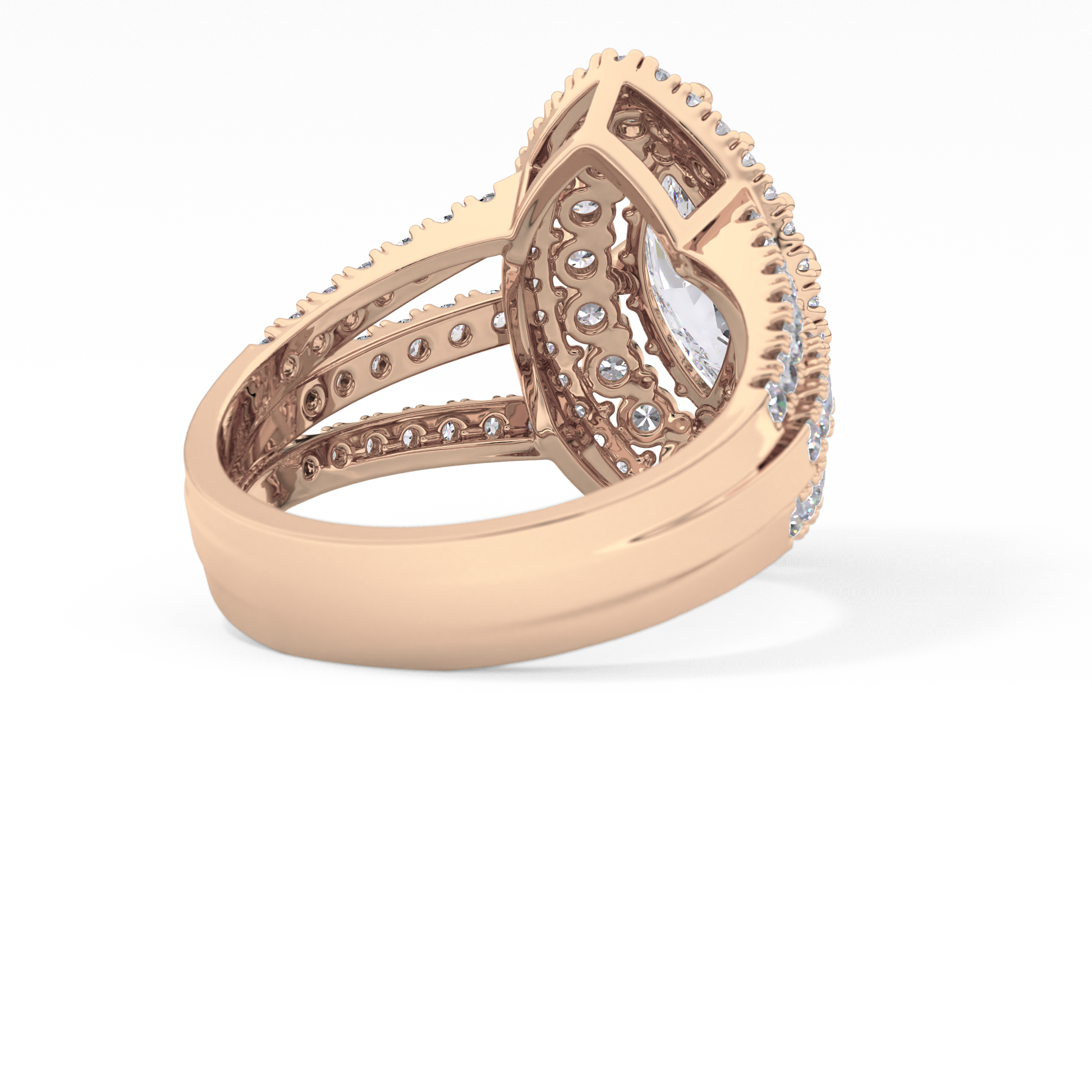 Marquise Double Halo & Split Shank Pave Lab Grown Diamond Engagement Ring
