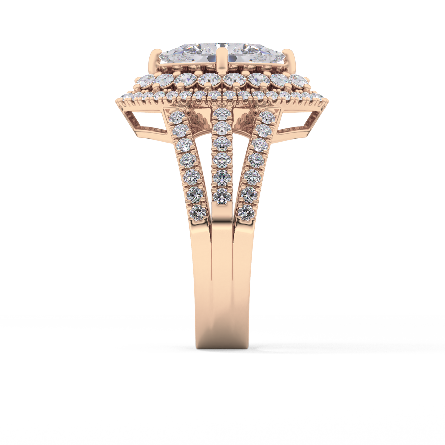 Marquise Double Halo & Split Shank Pave Lab Grown Diamond Engagement Ring