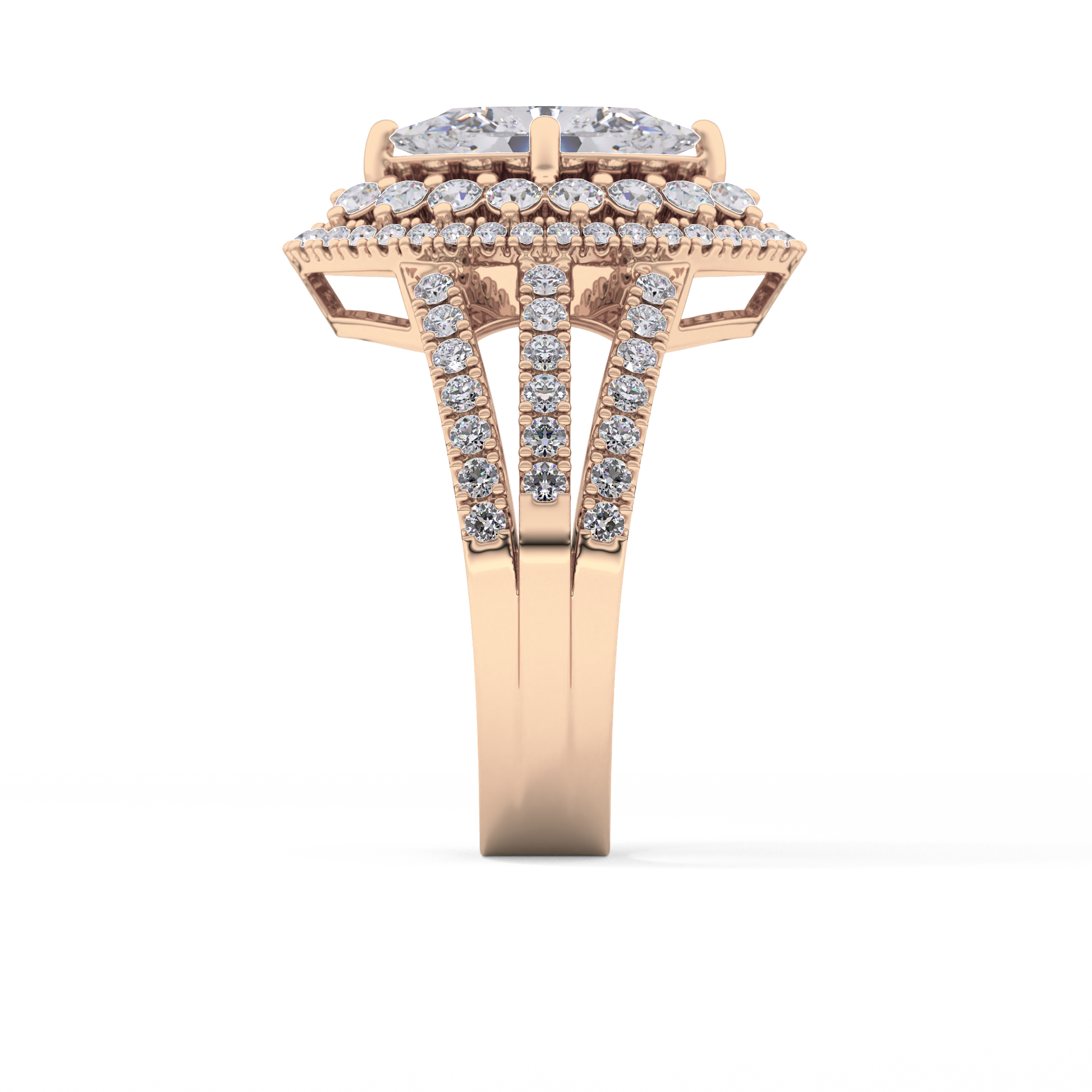 Marquise Double Halo & Split Shank Pave Lab Grown Diamond Engagement Ring