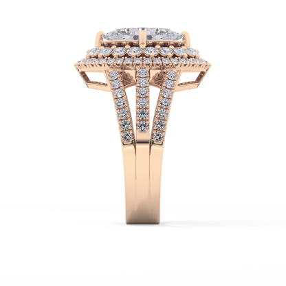 Marquise Double Halo & Split Shank Pave Lab Grown Diamond Engagement Ring