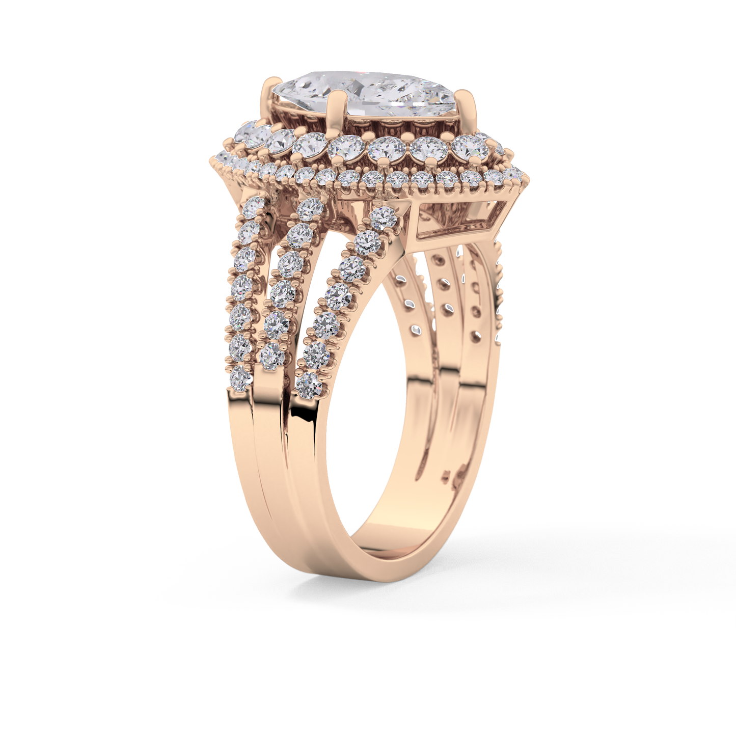 Marquise Double Halo & Split Shank Pave Lab Grown Diamond Engagement Ring