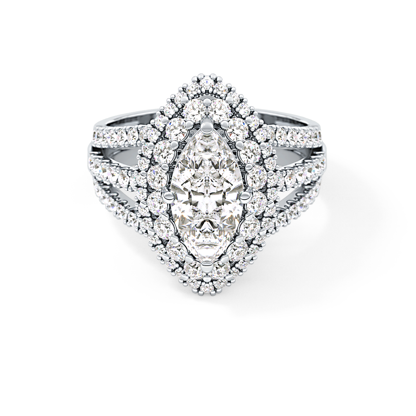 Marquise Double Halo & Split Shank Pave Lab Grown Diamond Engagement Ring