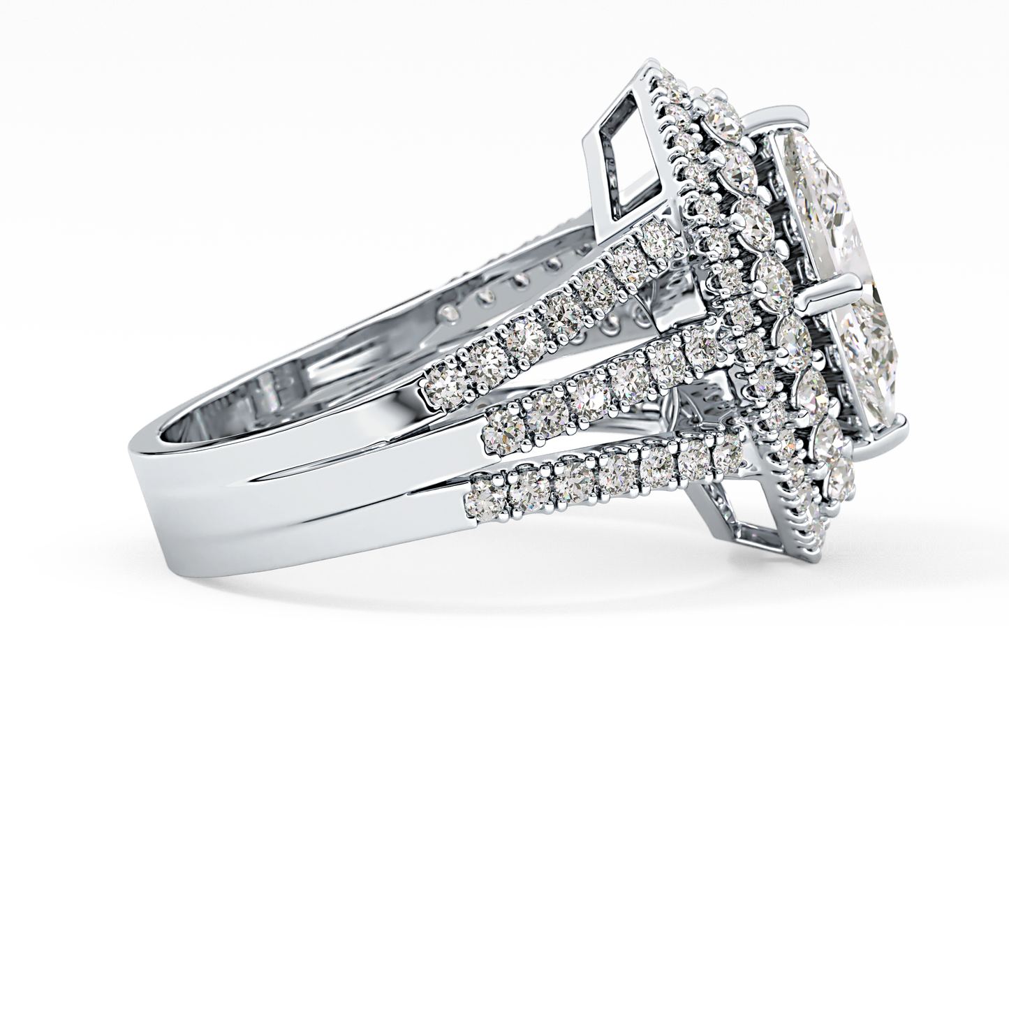 Marquise Double Halo & Split Shank Pave Lab Grown Diamond Engagement Ring
