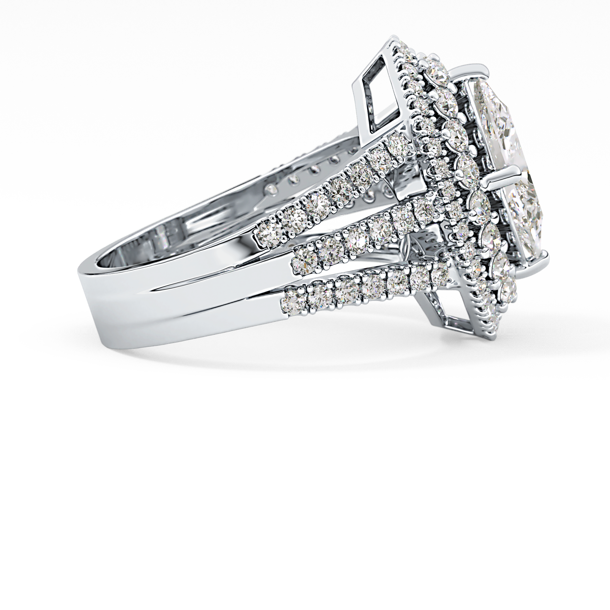 Marquise Double Halo & Split Shank Pave Lab Grown Diamond Engagement Ring