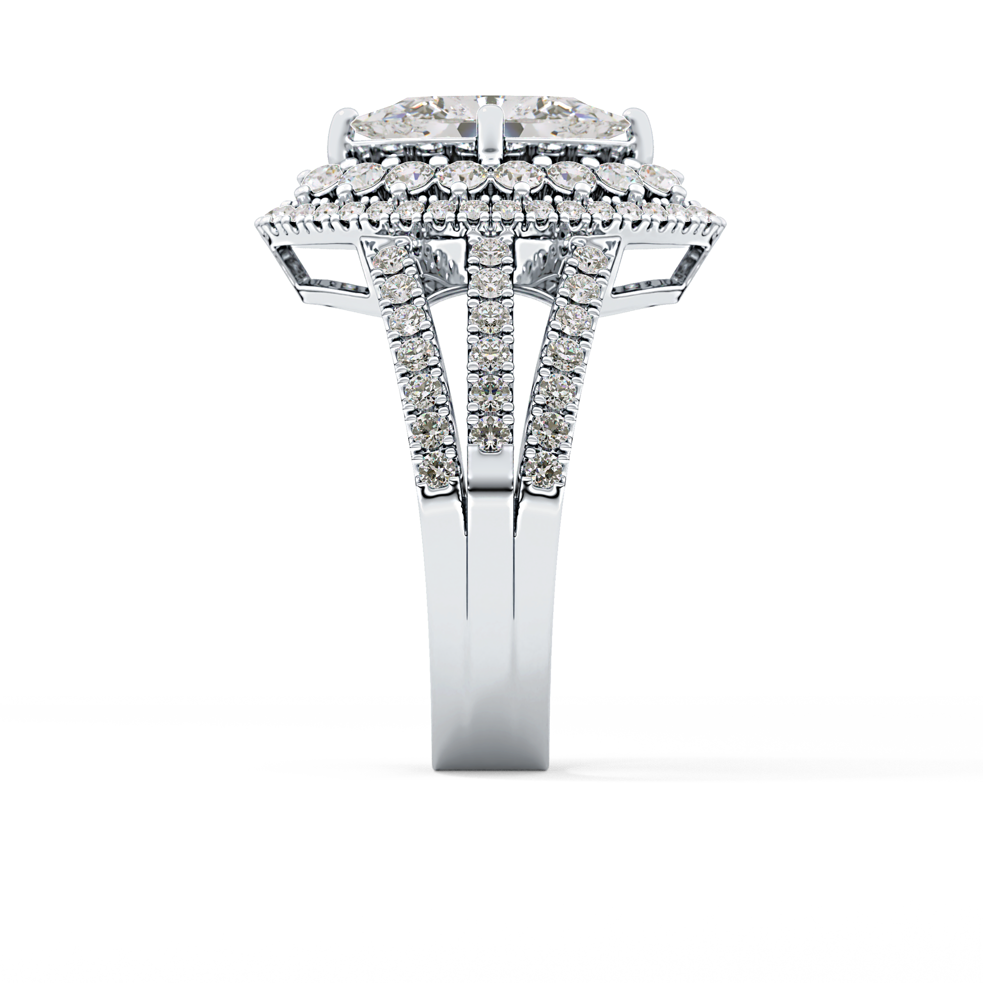 Marquise Double Halo & Split Shank Pave Lab Grown Diamond Engagement Ring