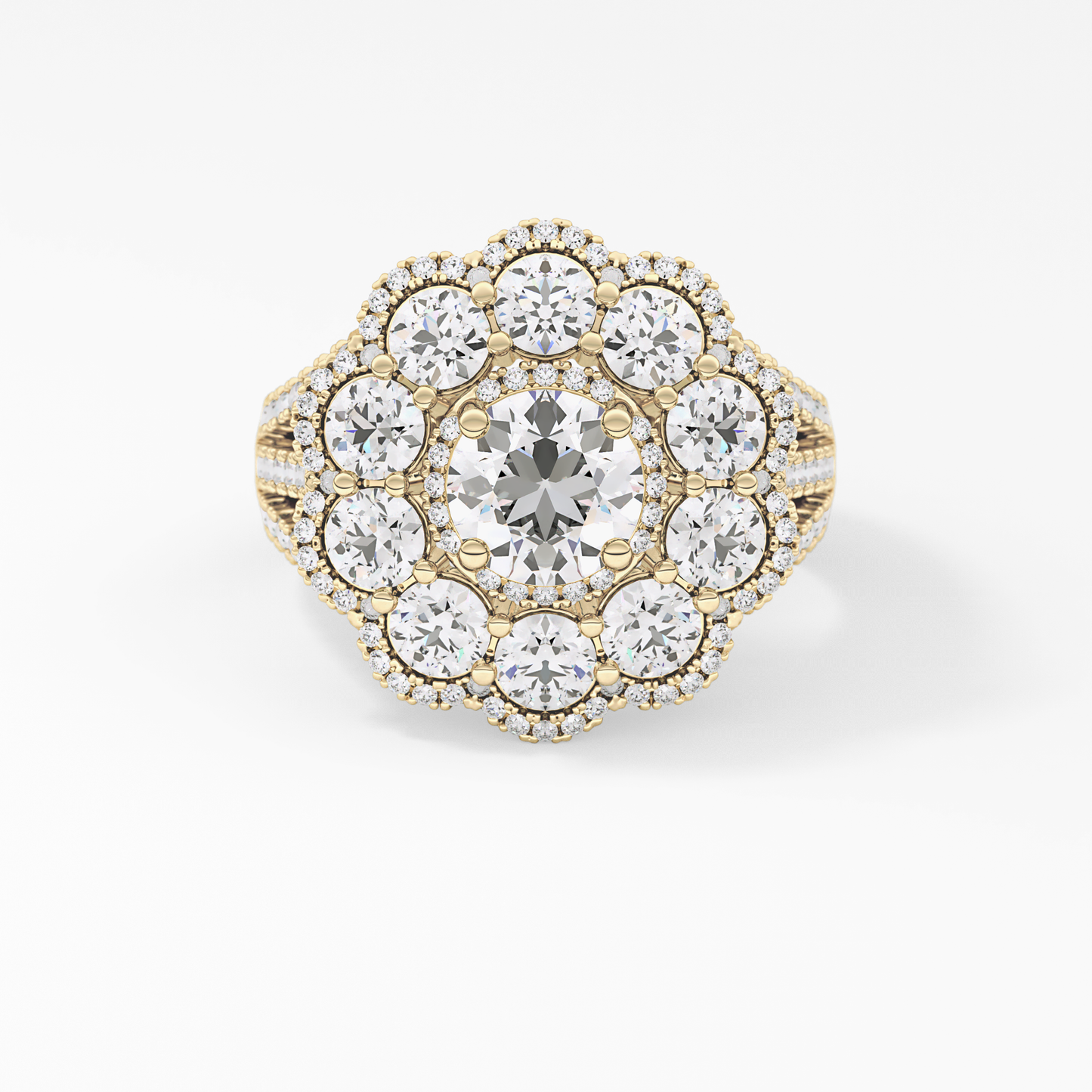 Round Halo & Split Shank Pave Lab Grown Diamond Engagement Ring