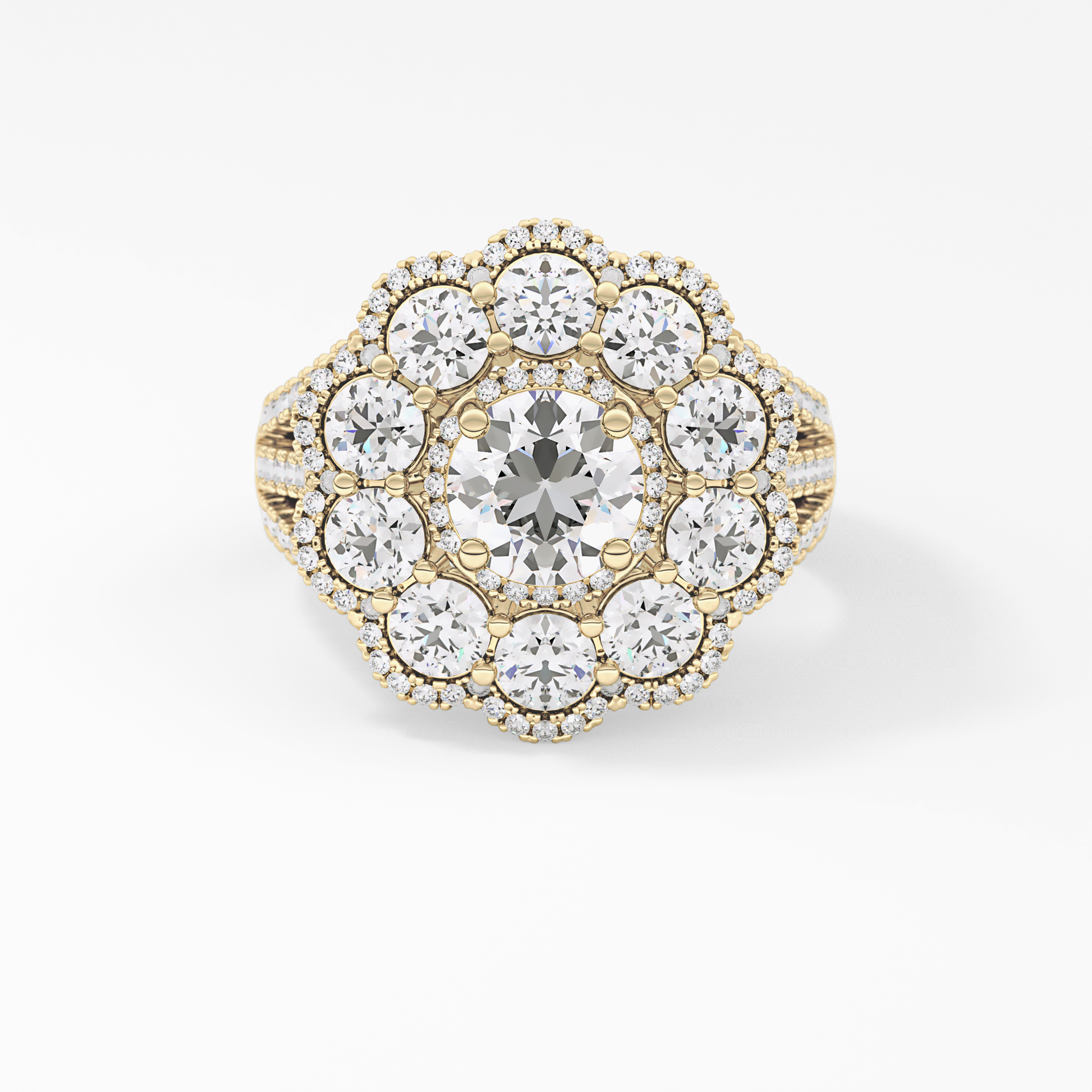 Round Halo & Split Shank Pave Lab Grown Diamond Engagement Ring