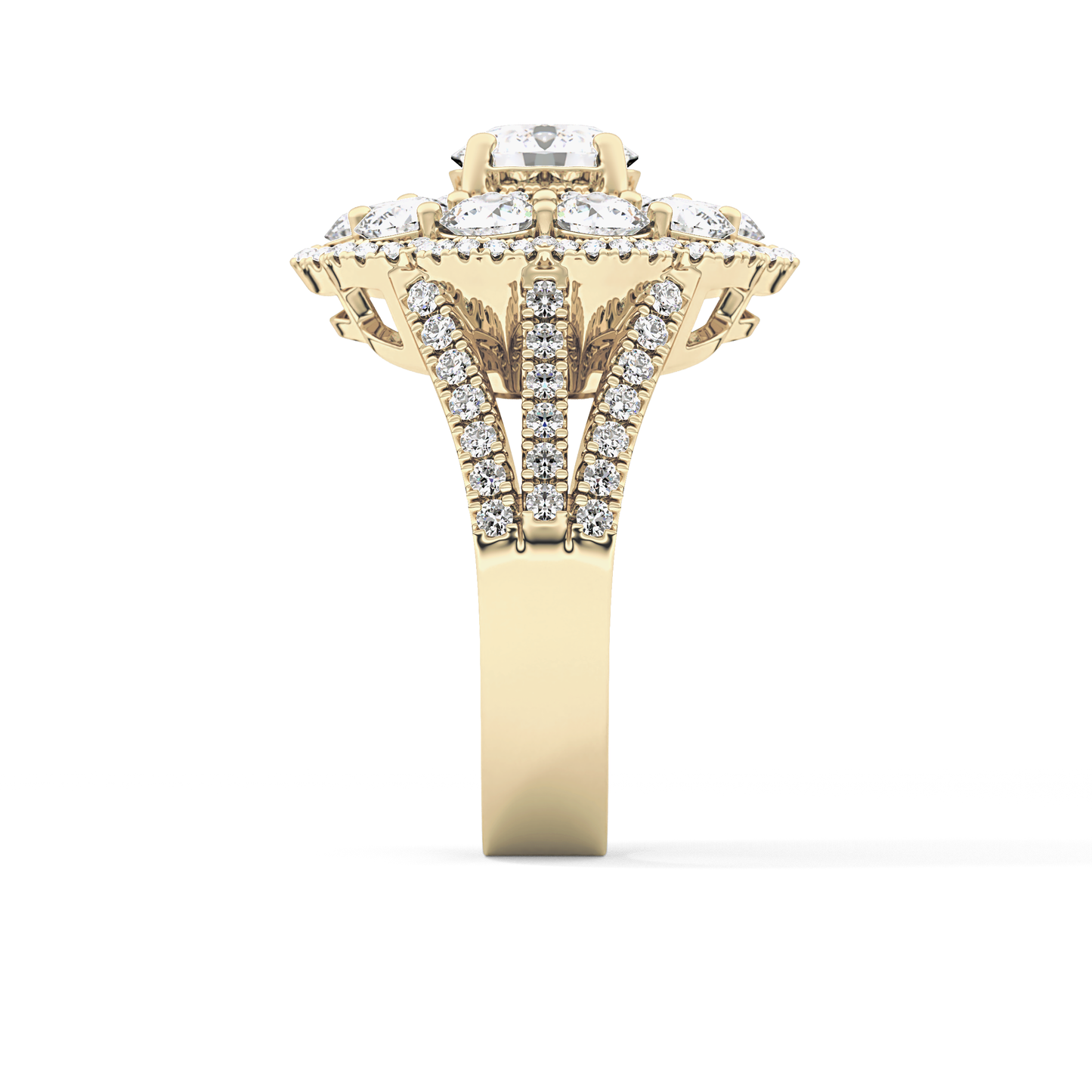 Round Halo & Split Shank Pave Lab Grown Diamond Engagement Ring