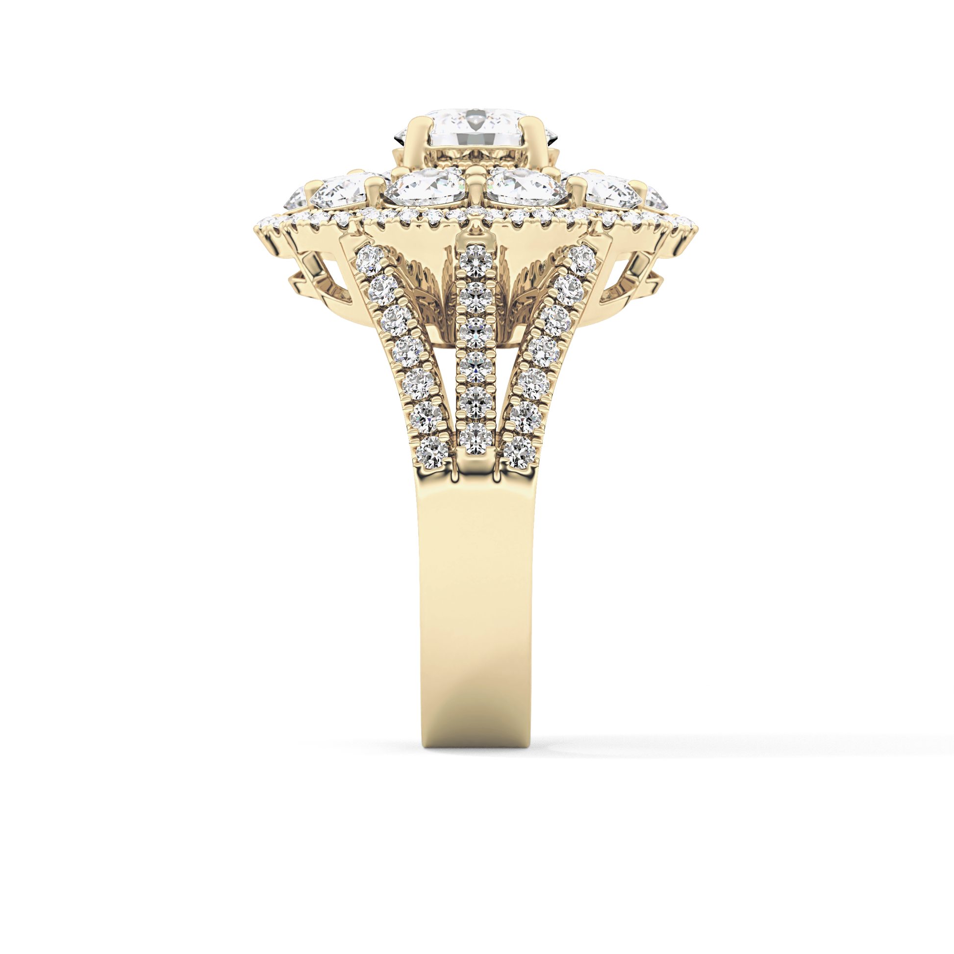 Round Halo & Split Shank Pave Lab Grown Diamond Engagement Ring