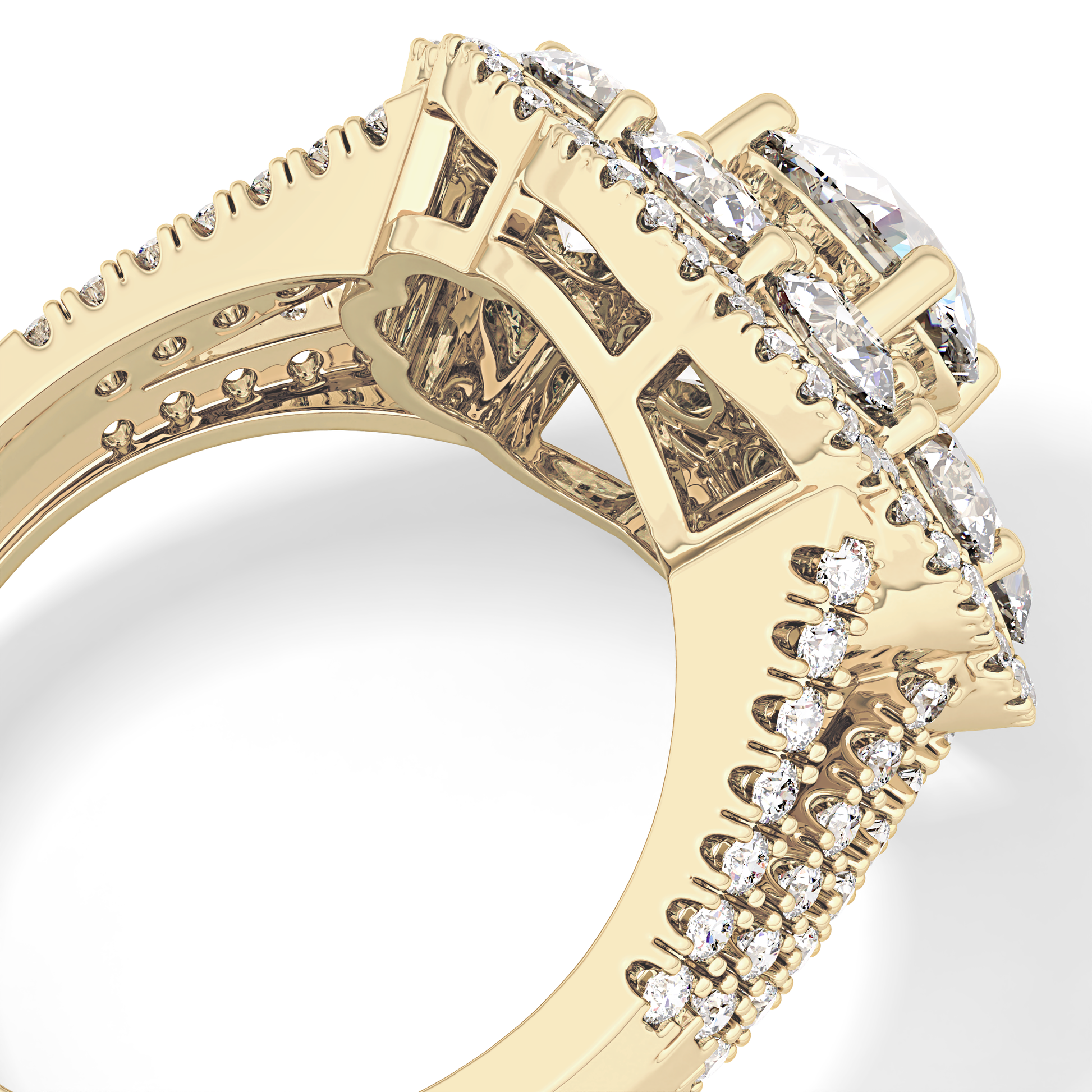 Round Halo & Split Shank Pave Lab Grown Diamond Engagement Ring