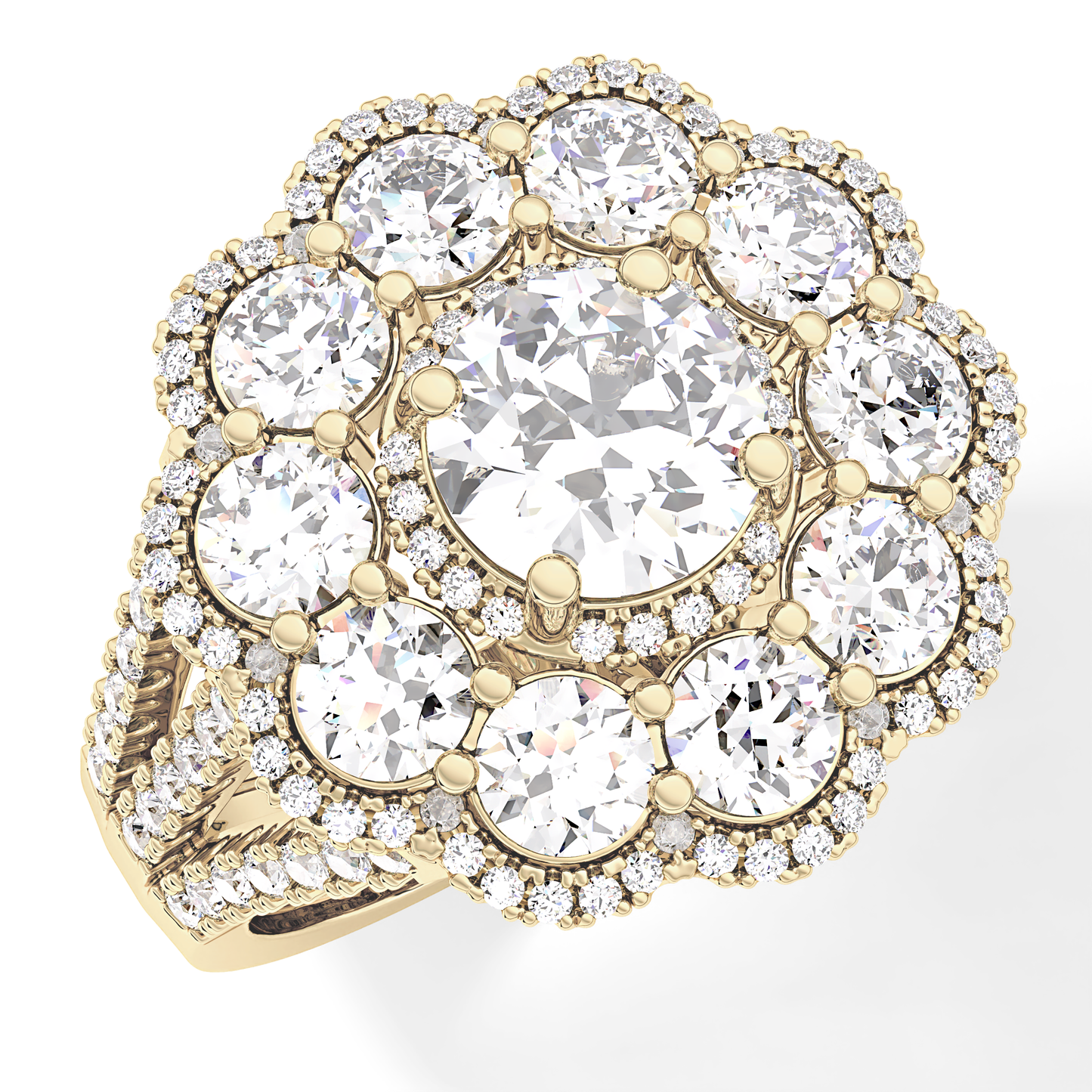 Round Halo & Split Shank Pave Lab Grown Diamond Engagement Ring
