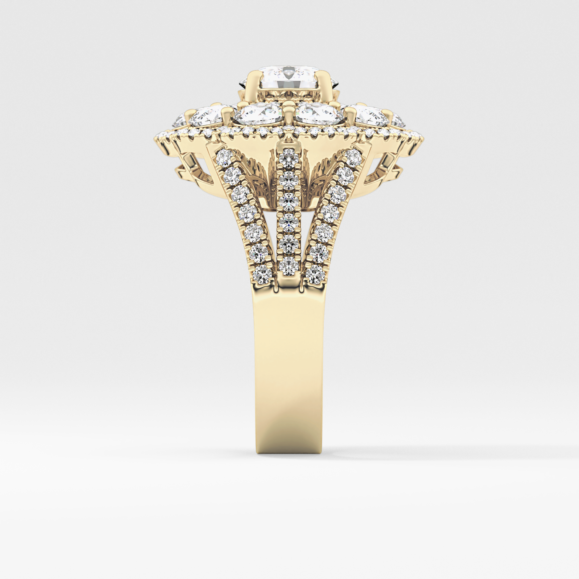 Round Halo & Split Shank Pave Lab Grown Diamond Engagement Ring