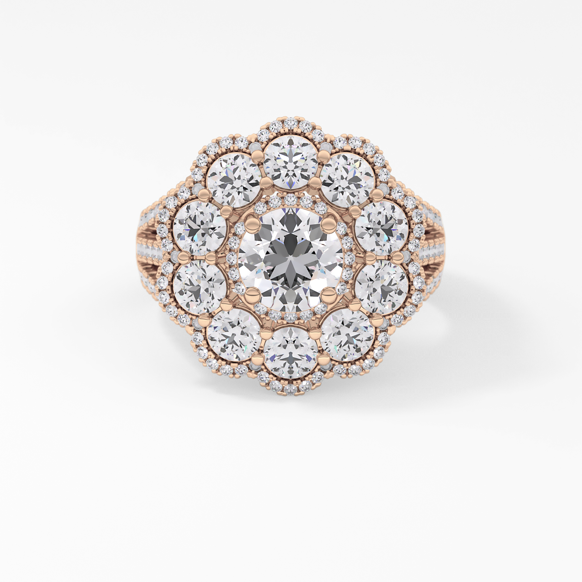 Round Halo & Split Shank Pave Lab Grown Diamond Engagement Ring