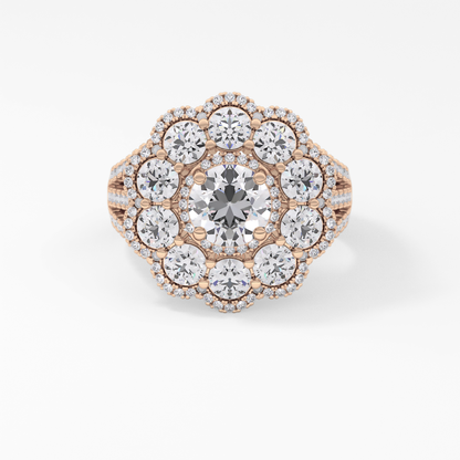 Round Halo & Split Shank Pave Lab Grown Diamond Engagement Ring