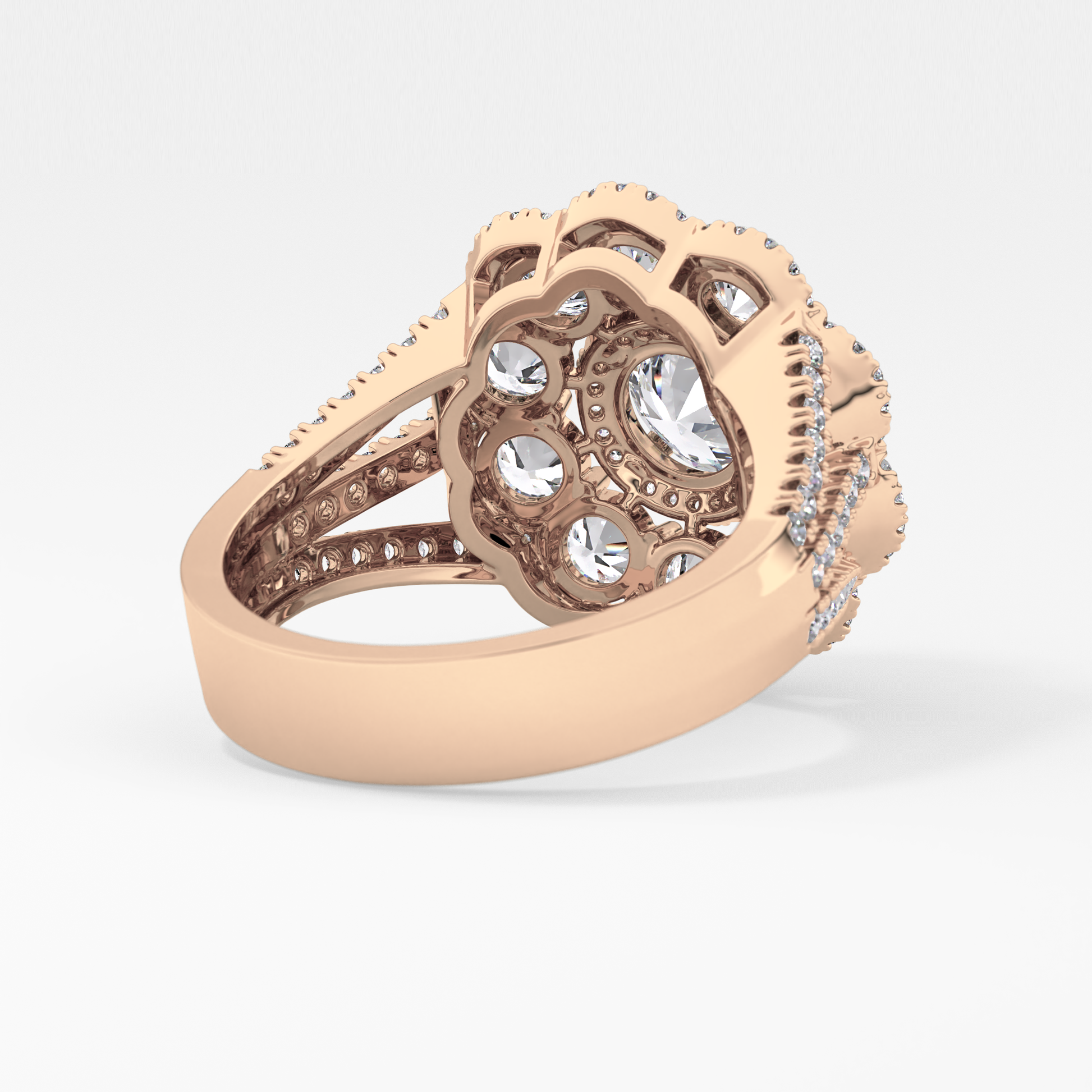 Round Halo & Split Shank Pave Lab Grown Diamond Engagement Ring