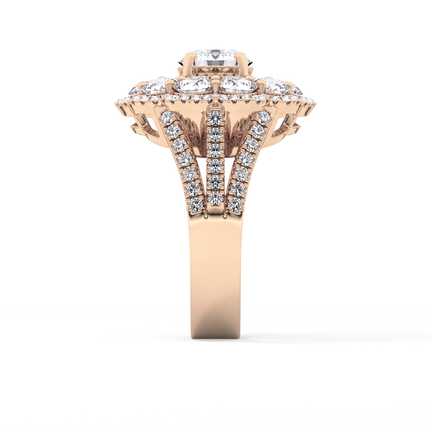 Round Halo & Split Shank Pave Lab Grown Diamond Engagement Ring