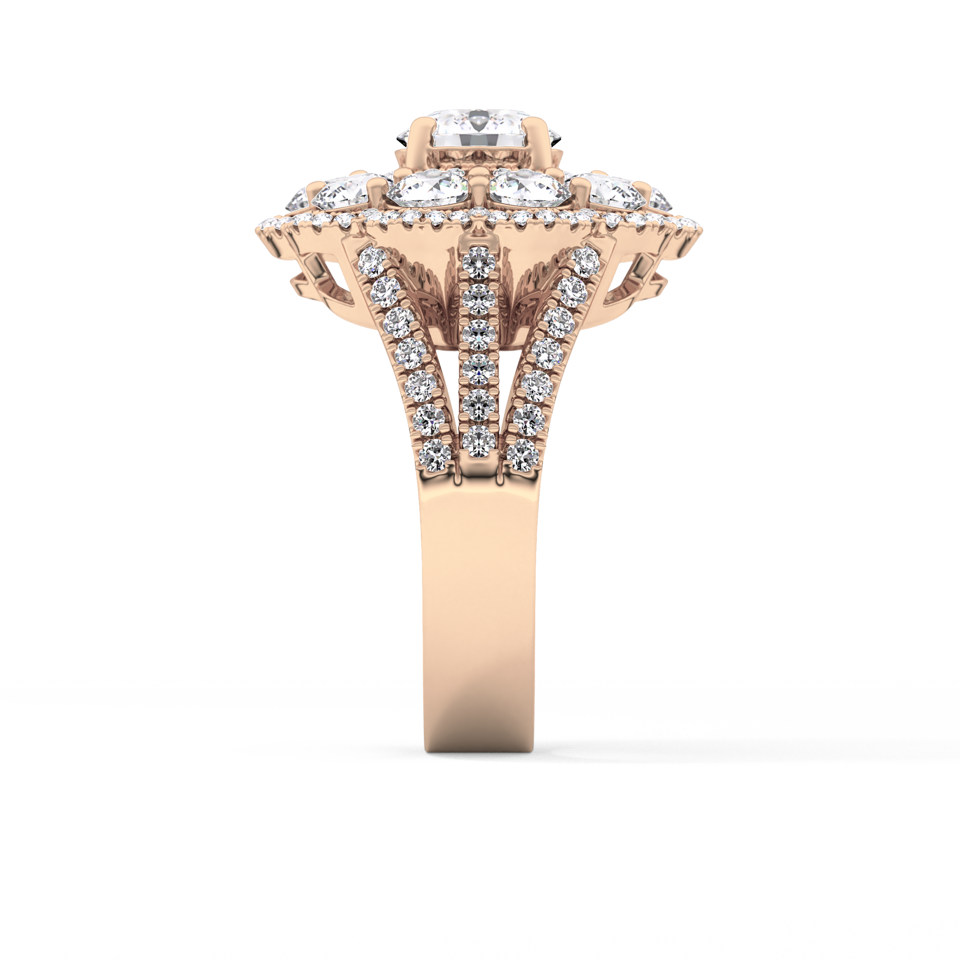 Round Halo & Split Shank Pave Lab Grown Diamond Engagement Ring