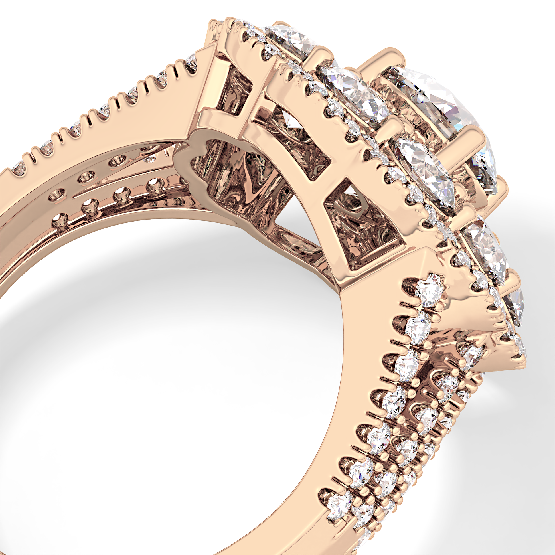 Round Halo & Split Shank Pave Lab Grown Diamond Engagement Ring