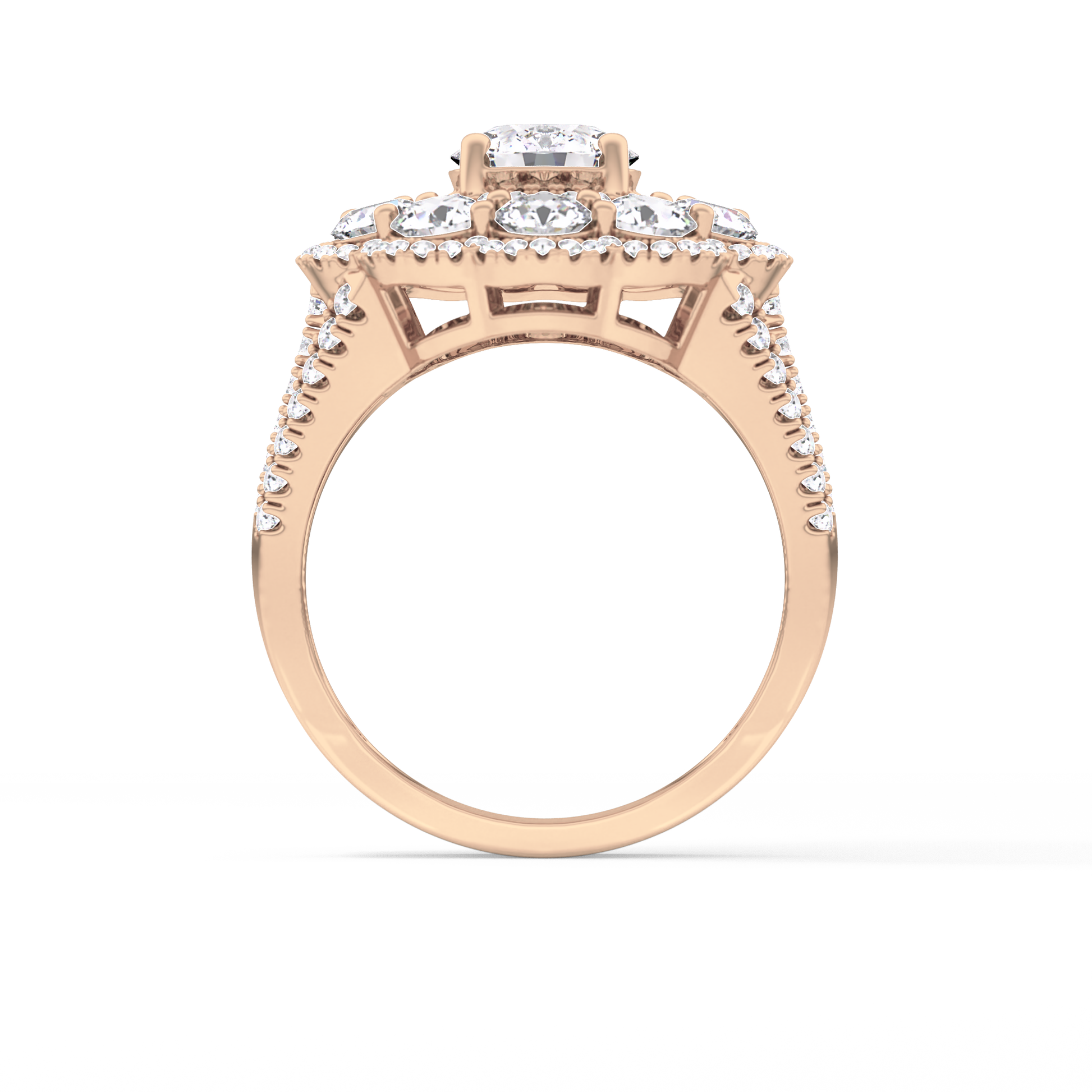 Round Halo & Split Shank Pave Lab Grown Diamond Engagement Ring