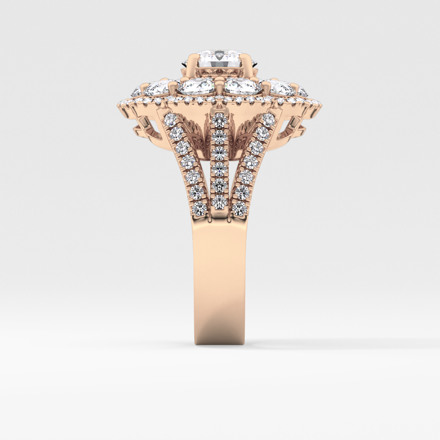 Round Halo & Split Shank Pave Lab Grown Diamond Engagement Ring