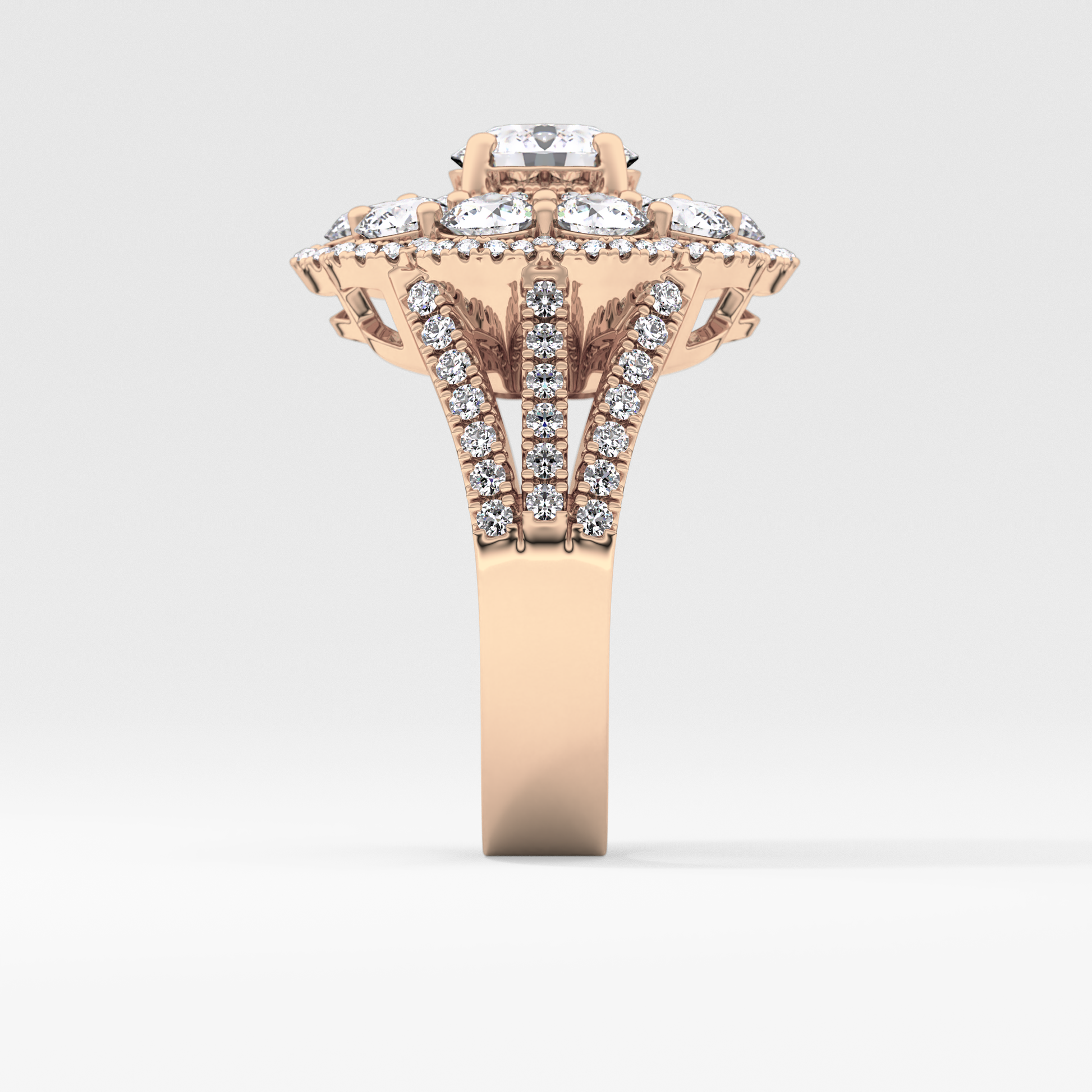 Round Halo & Split Shank Pave Lab Grown Diamond Engagement Ring