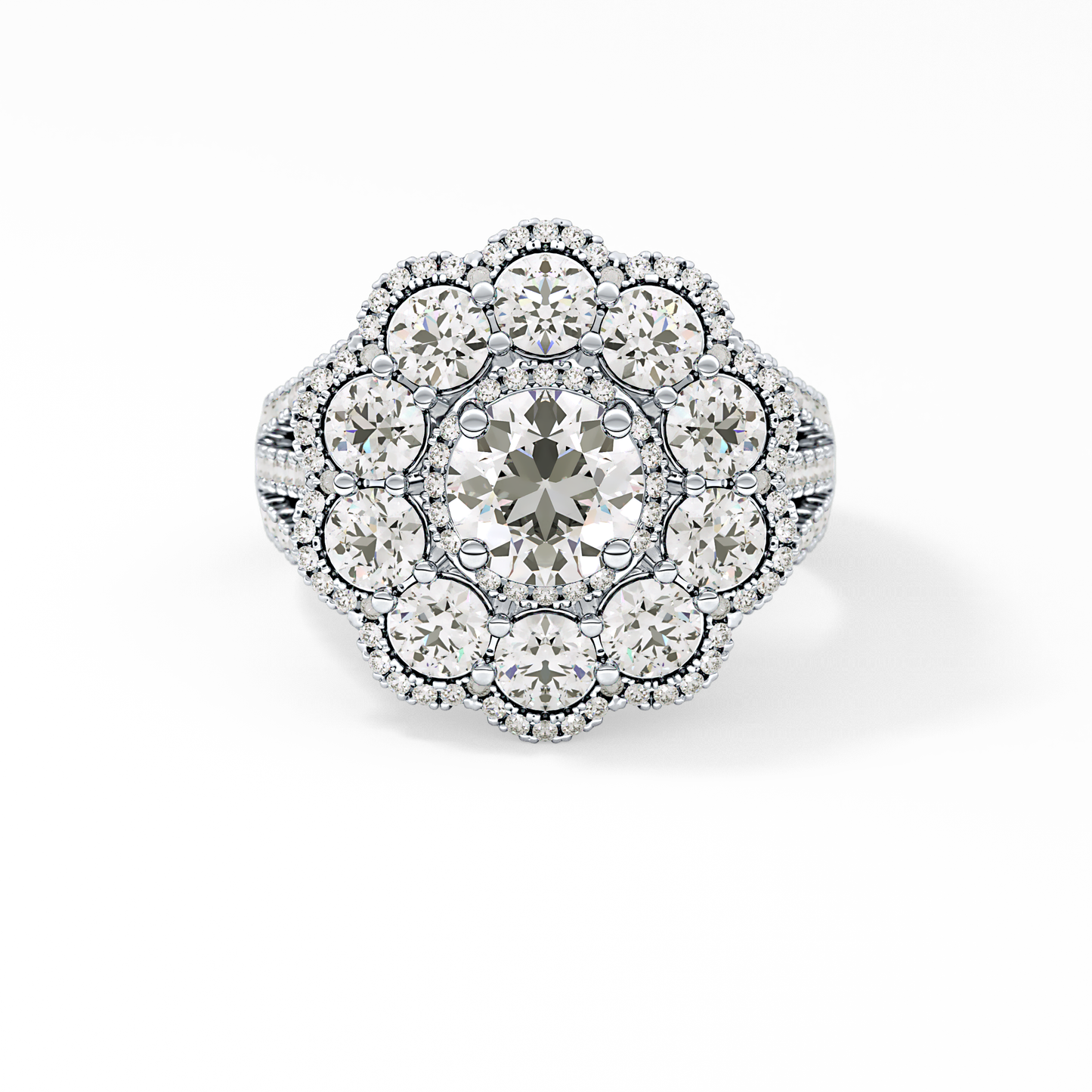 Round Halo & Split Shank Pave Lab Grown Diamond Engagement Ring