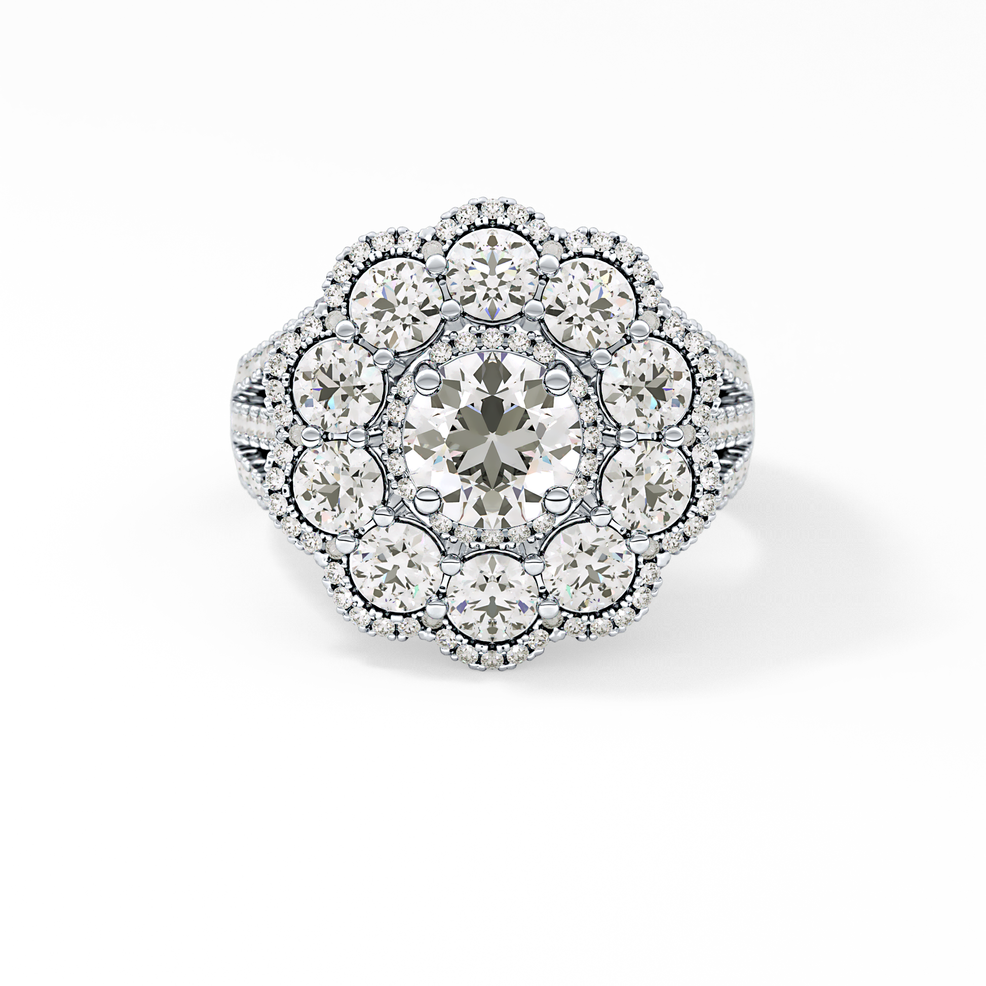 Round Halo & Split Shank Pave Lab Grown Diamond Engagement Ring