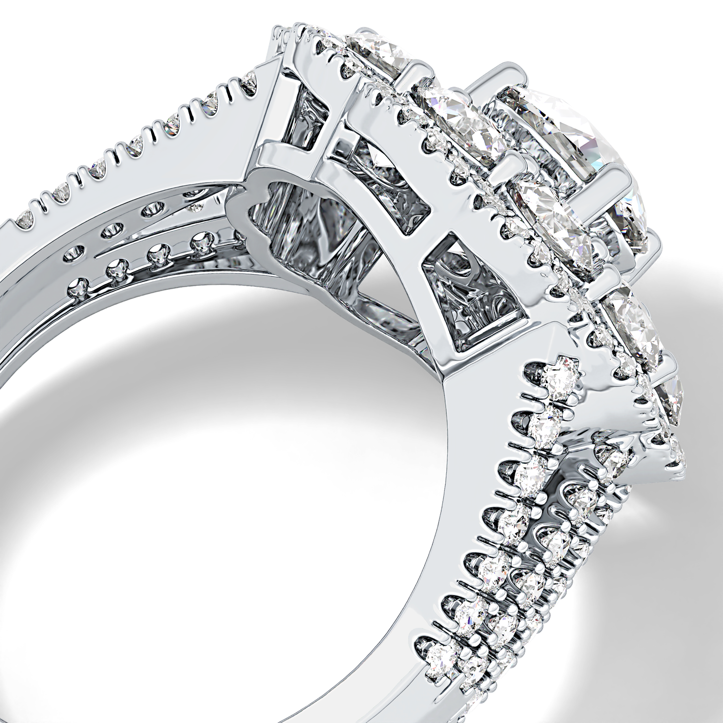 Round Halo & Split Shank Pave Lab Grown Diamond Engagement Ring