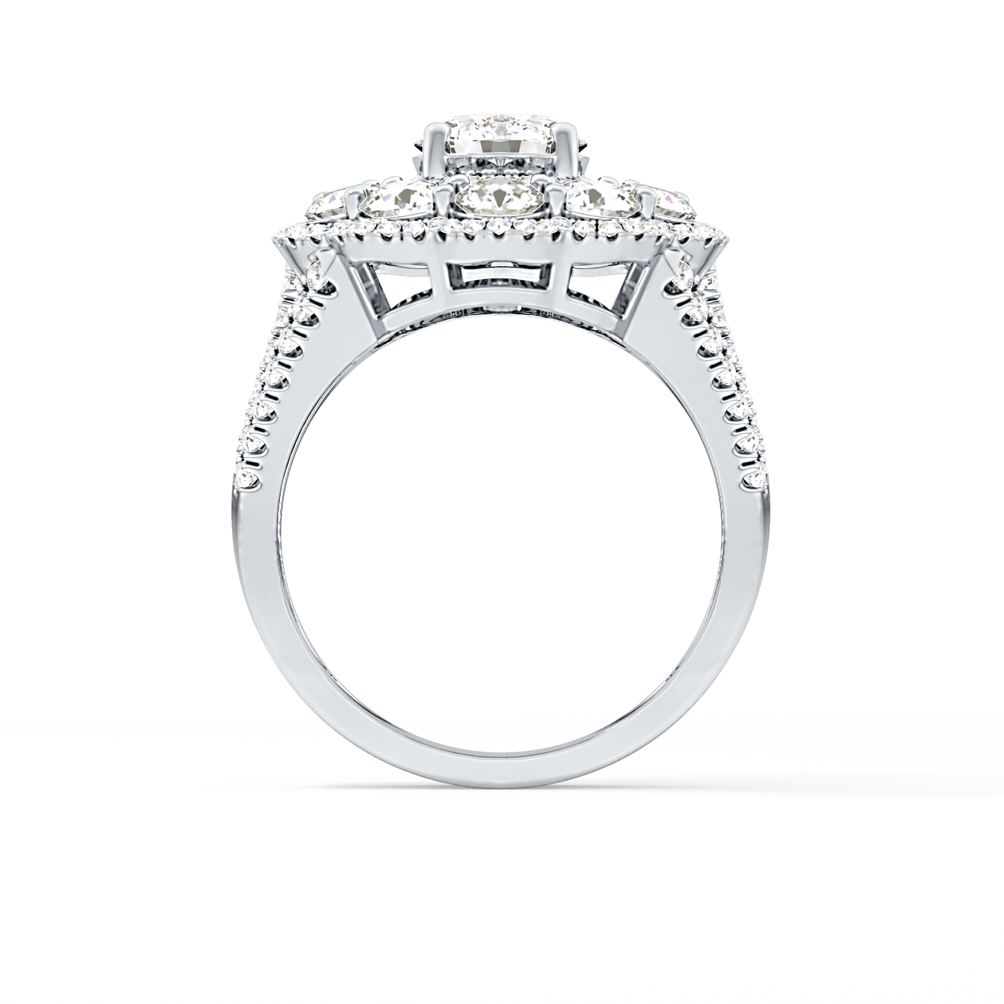 Round Halo & Split Shank Pave Lab Grown Diamond Engagement Ring