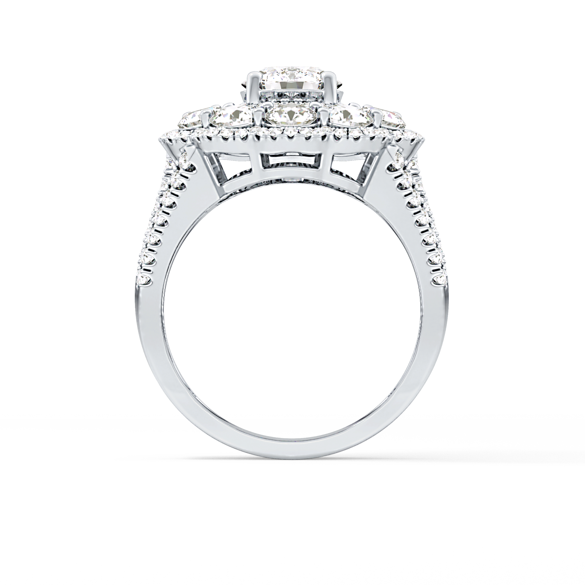 Round Halo & Split Shank Pave Lab Grown Diamond Engagement Ring
