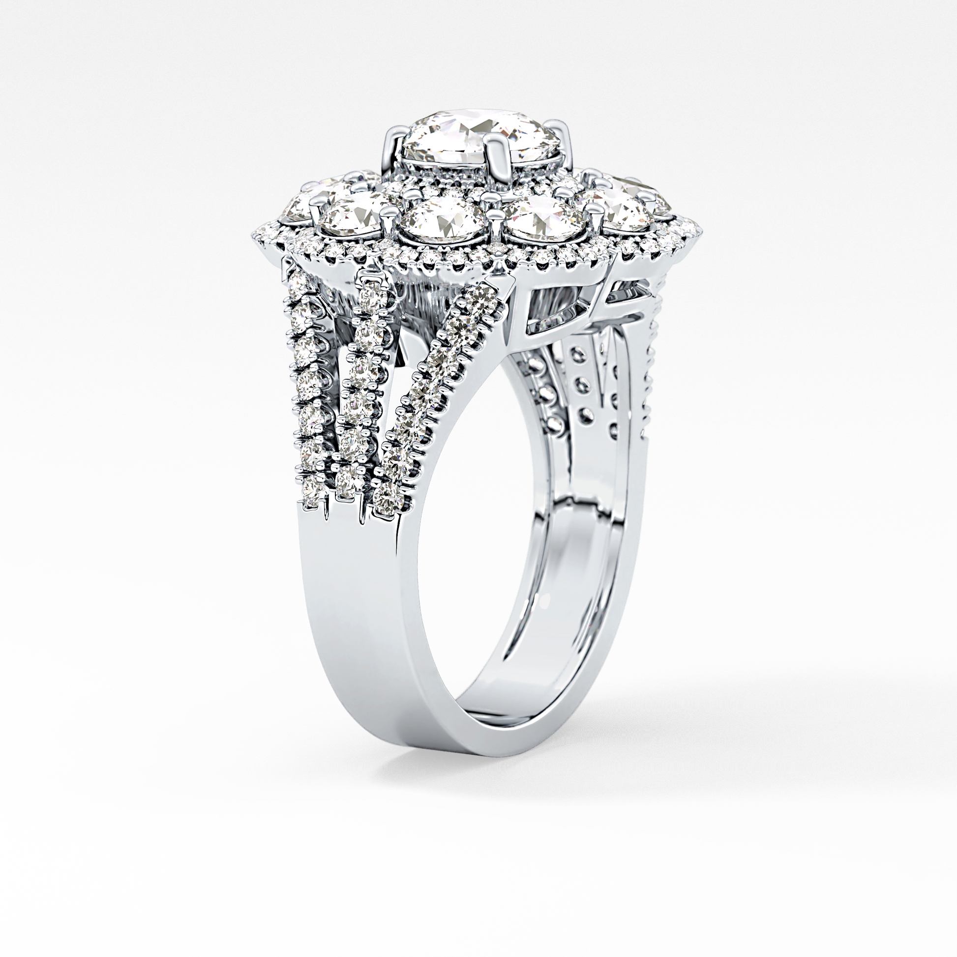 Round Halo & Split Shank Pave Lab Grown Diamond Engagement Ring