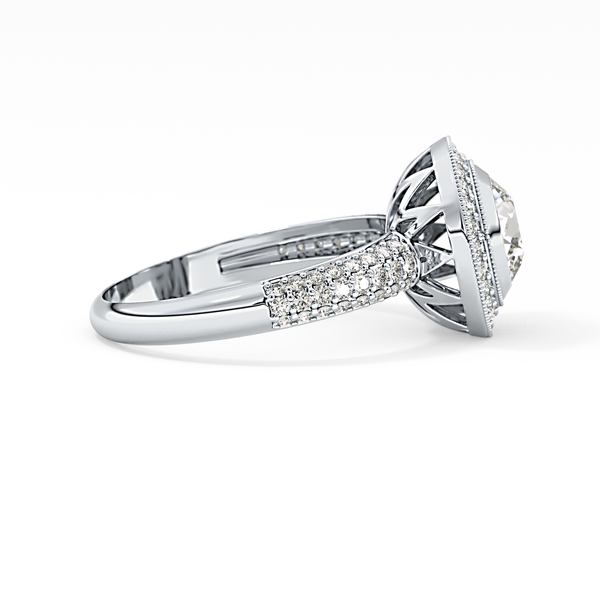 Round Halo & Pave Lab Grown Diamond Engagement Ring
