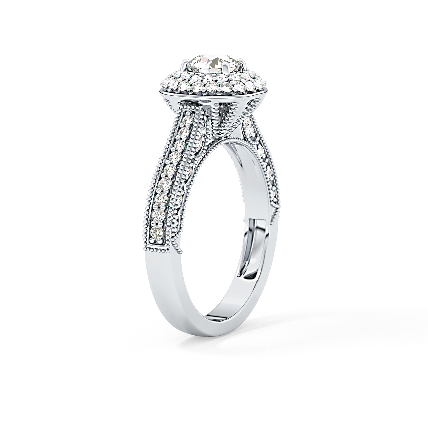 Round Halo & Pave Lab Grown Diamond Engagement Ring