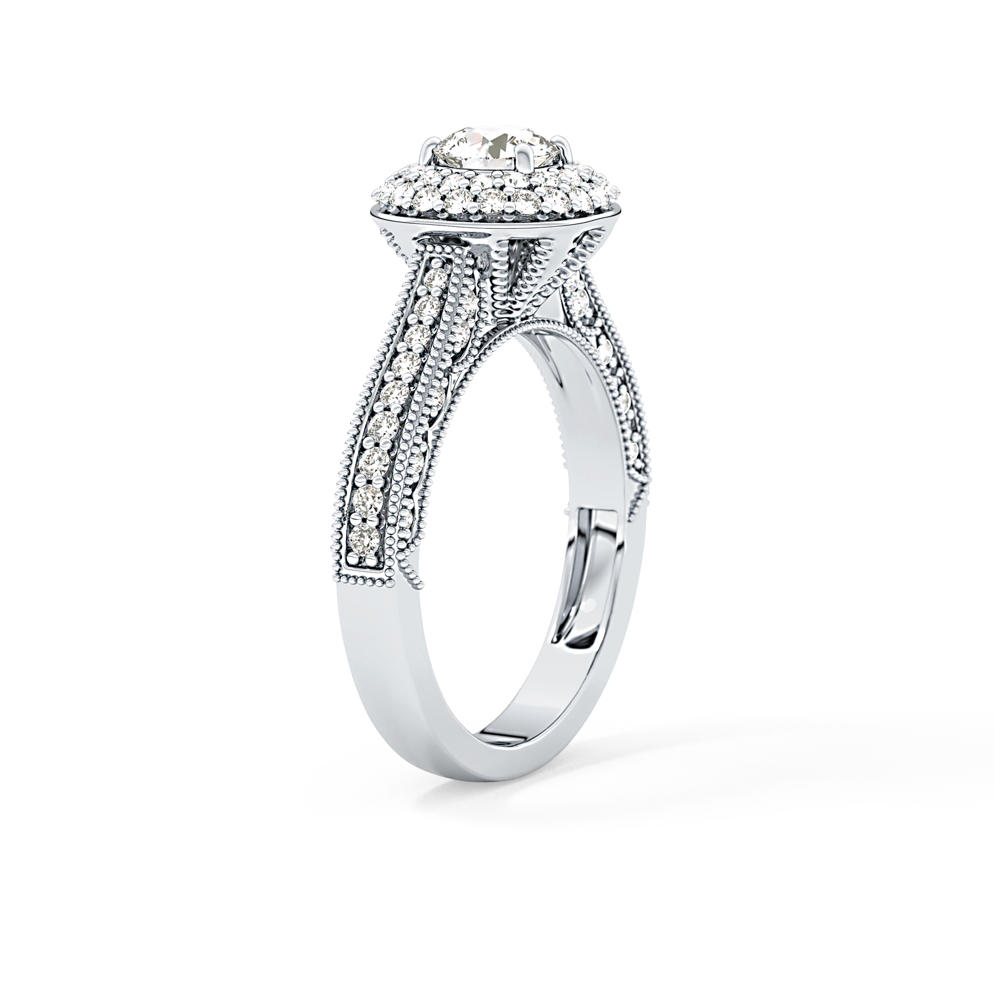 Round Halo & Pave Lab Grown Diamond Engagement Ring