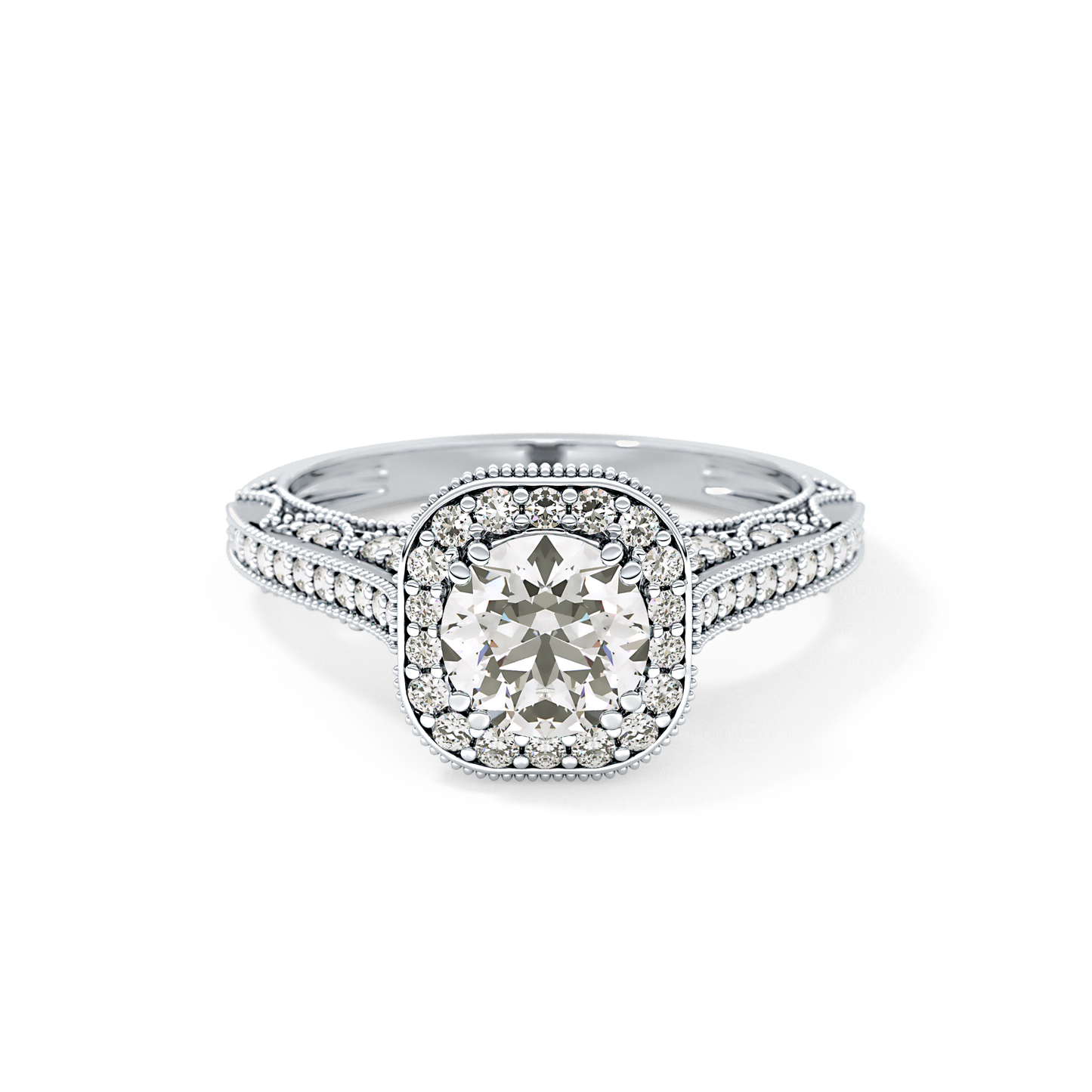 Round Halo & Pave Lab Grown Diamond Engagement Ring