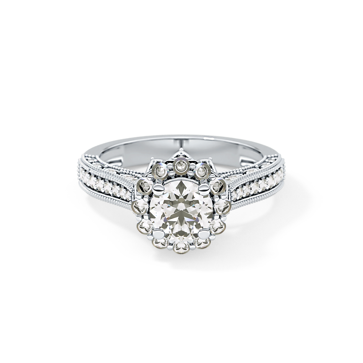 Round Halo & Pave Lab Grown Diamond Engagement Ring
