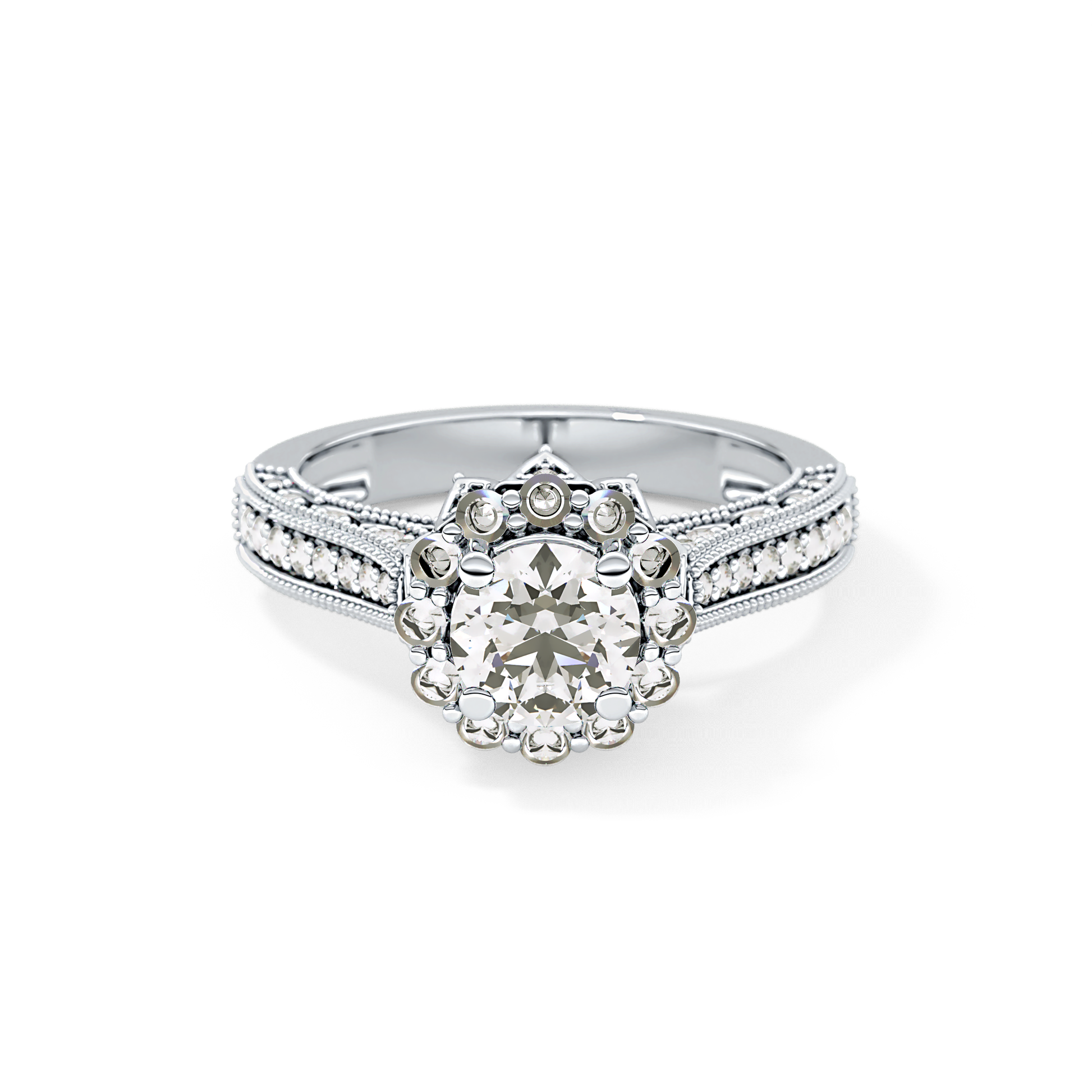 Round Halo & Pave Lab Grown Diamond Engagement Ring