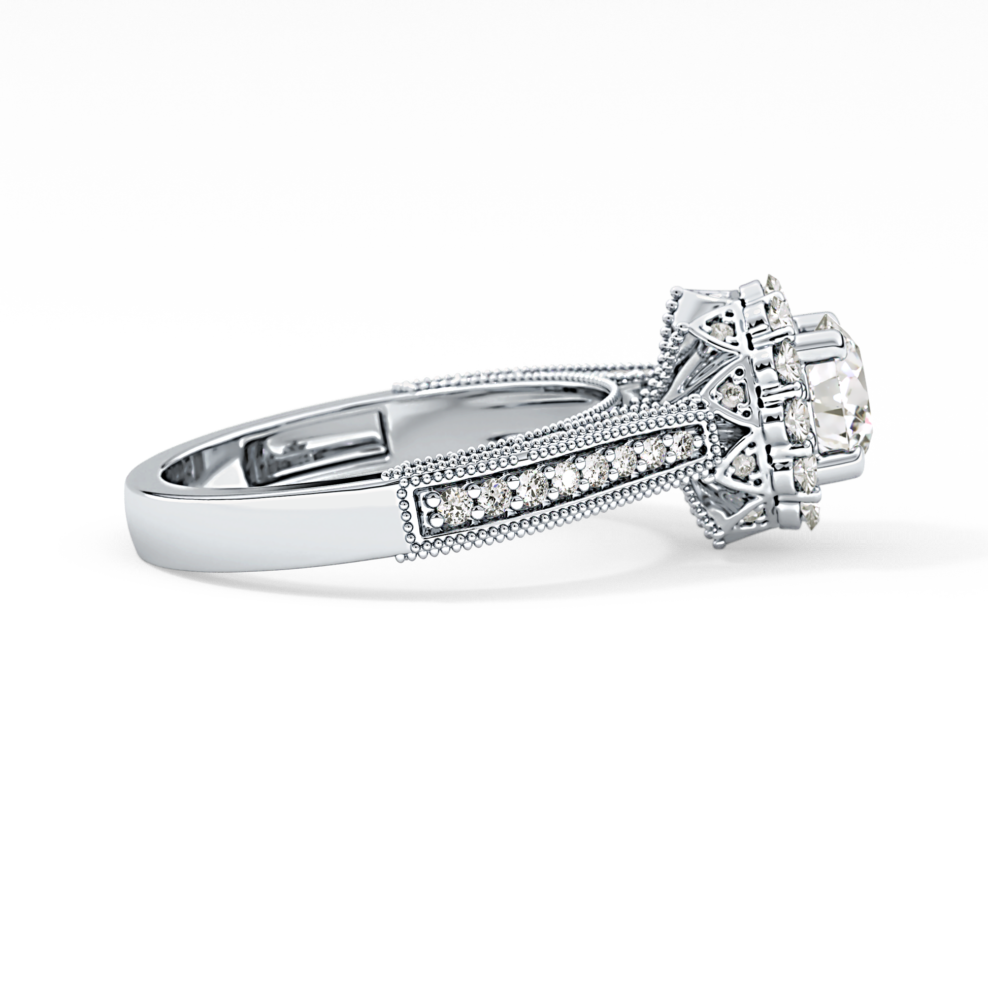 Round Halo & Pave Lab Grown Diamond Engagement Ring