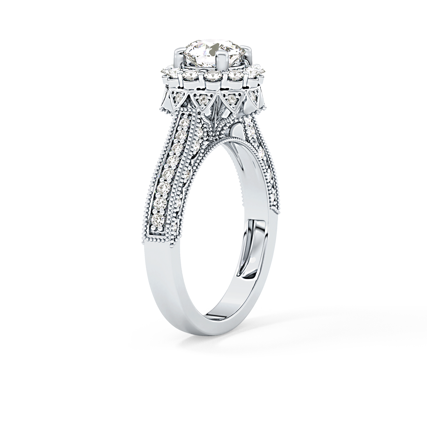 Round Halo & Pave Lab Grown Diamond Engagement Ring
