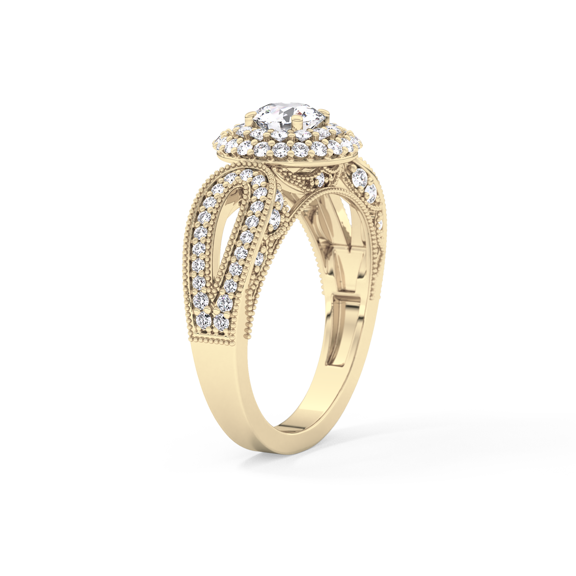 Round Halo & Pave Lab Grown Diamond Engagement Ring