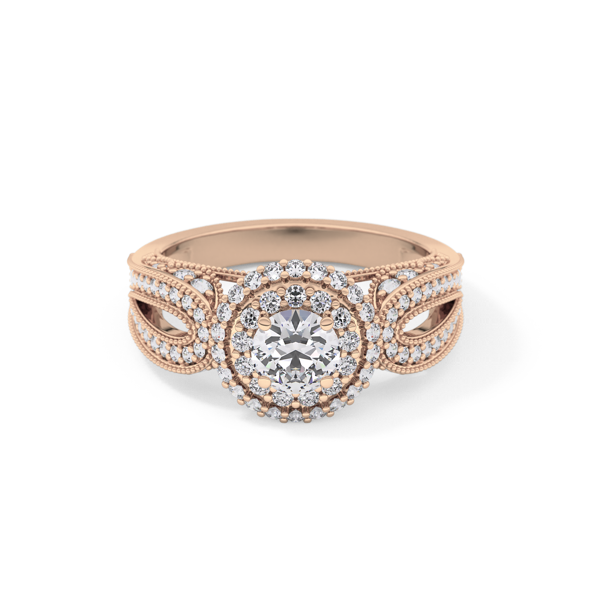 Round Halo & Pave Lab Grown Diamond Engagement Ring