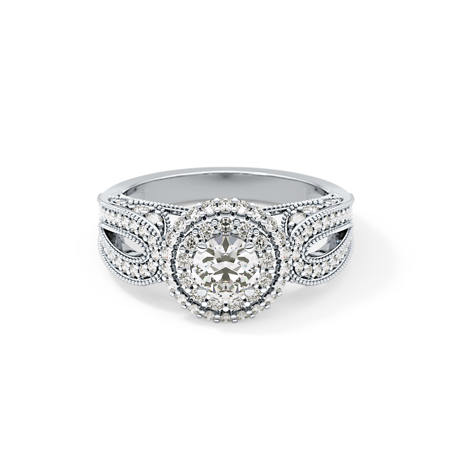 Round Halo & Pave Lab Grown Diamond Engagement Ring