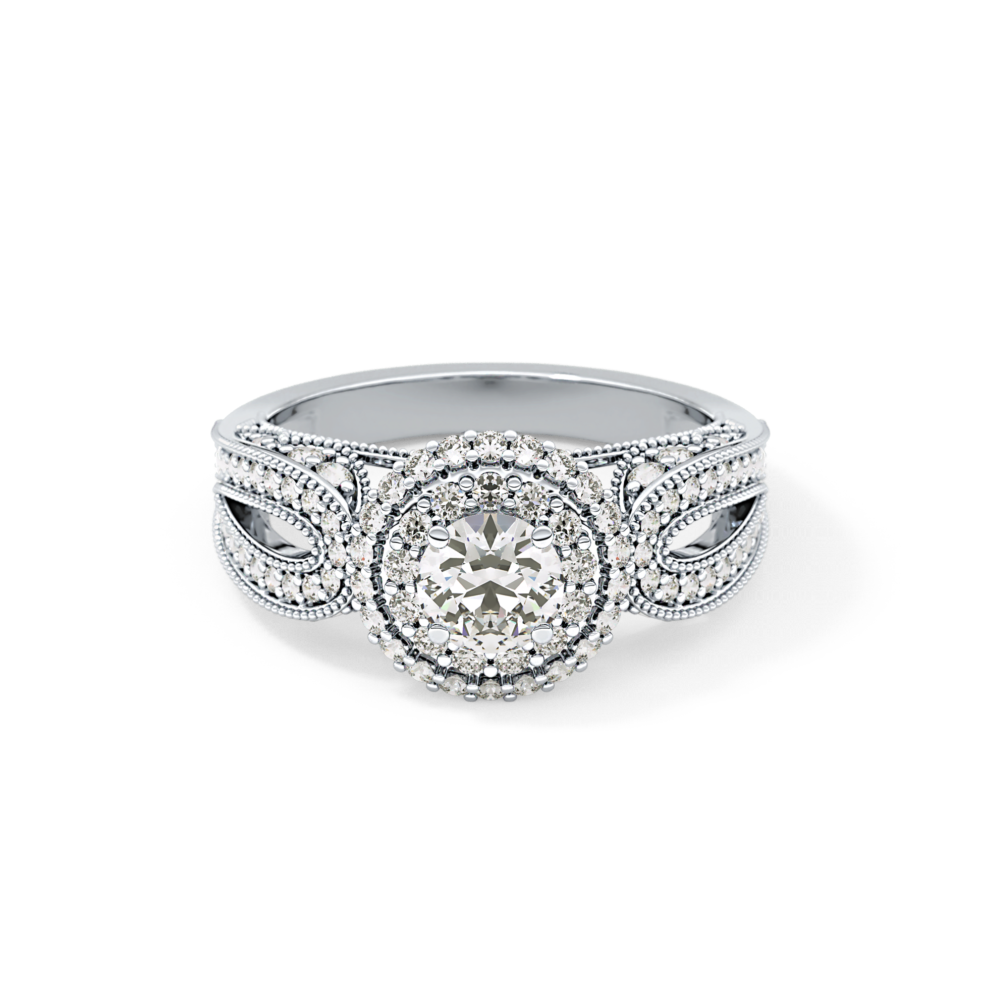 Round Halo & Pave Lab Grown Diamond Engagement Ring