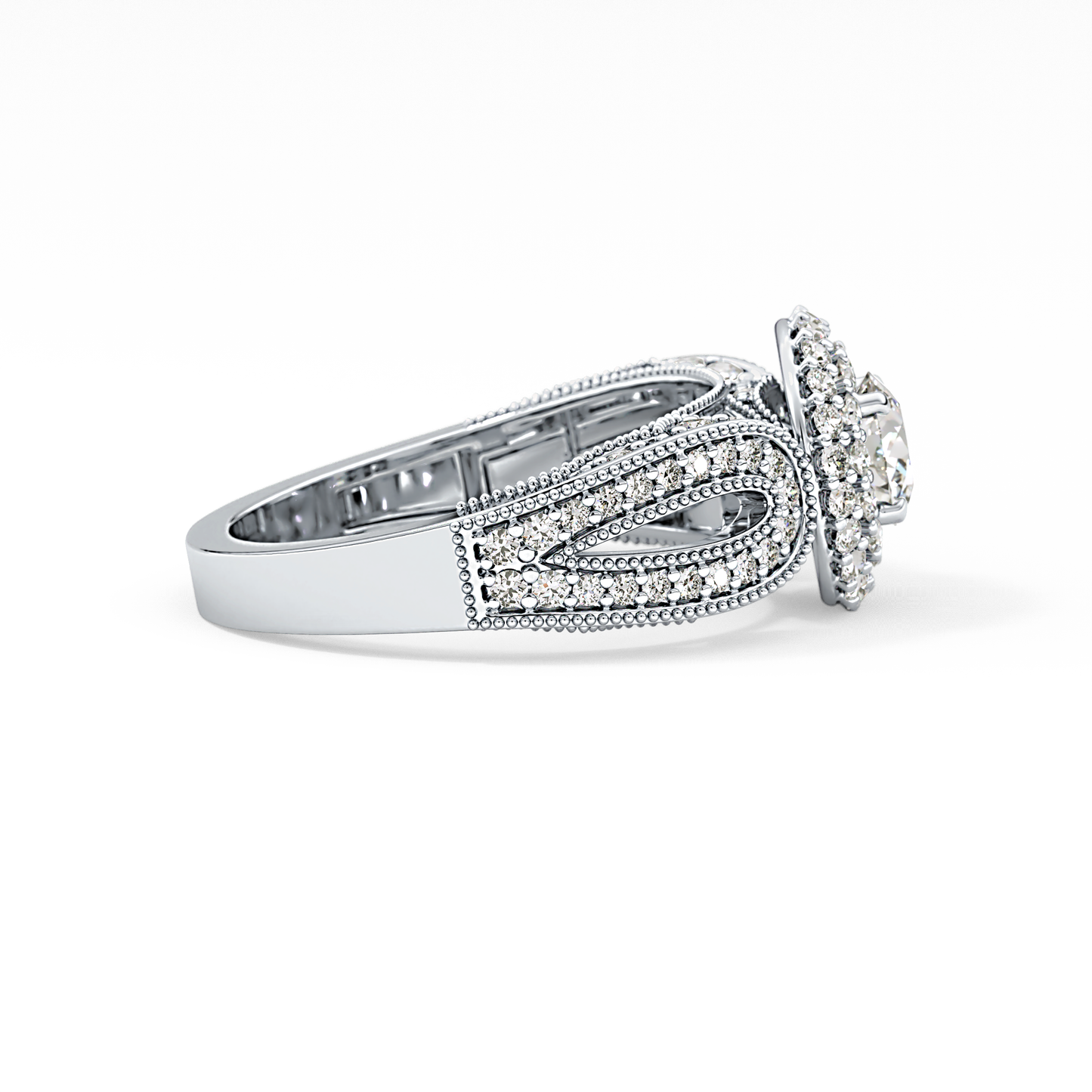 Round Halo & Pave Lab Grown Diamond Engagement Ring