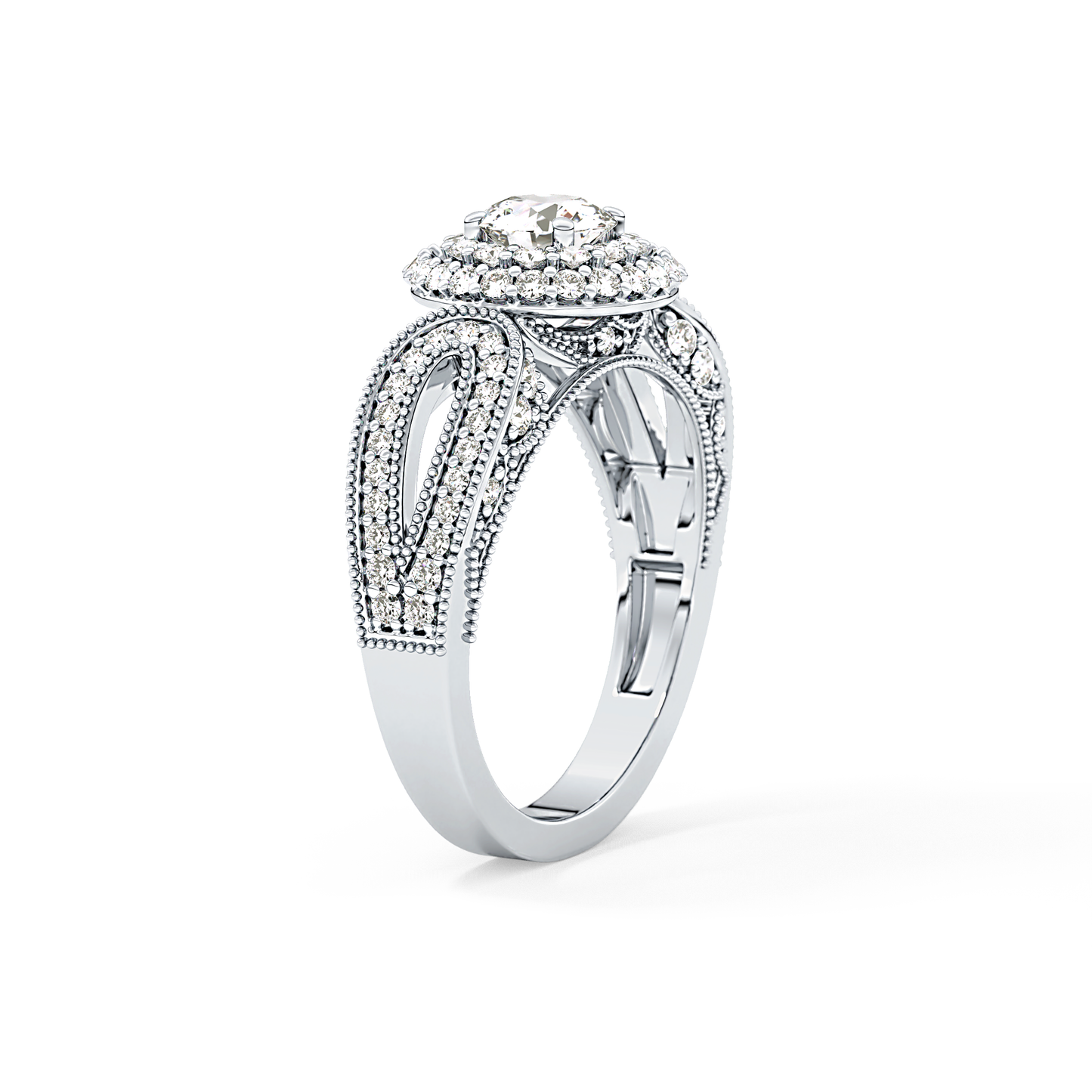 Round Halo & Pave Lab Grown Diamond Engagement Ring